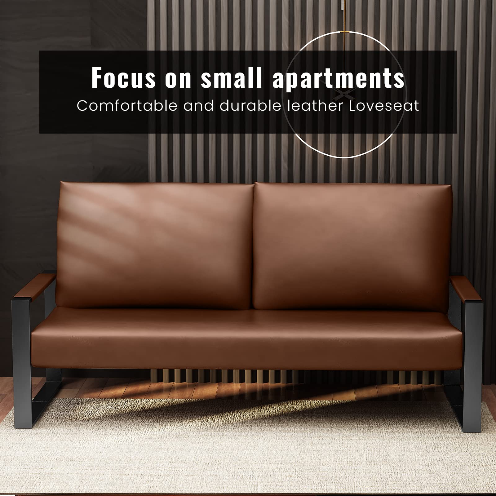 Mid-Century Faux Leather Loveseat Sofa - 2-Seat Small Couch for Bedroom, Office & Living Room | Brown PU Leather Upholstered Compact Sofa for Small Spaces | Perfect for Apartments, Dorms & Cozy Home Decor