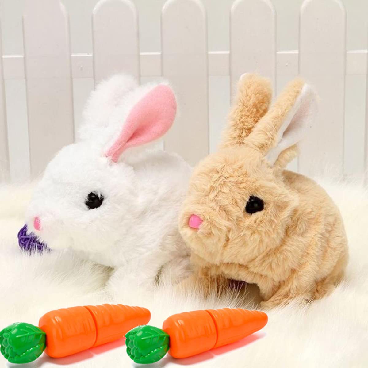 Interactive Walking & Talking Bunny Toy - Electric Plush Stuffed Rabbit with Wiggle Ears & Twitching Nose - Educational Easter Gift for Kids (2 Pack) | Perfect for Easter Gifts, Birthday Presents & Early Learning Playtime