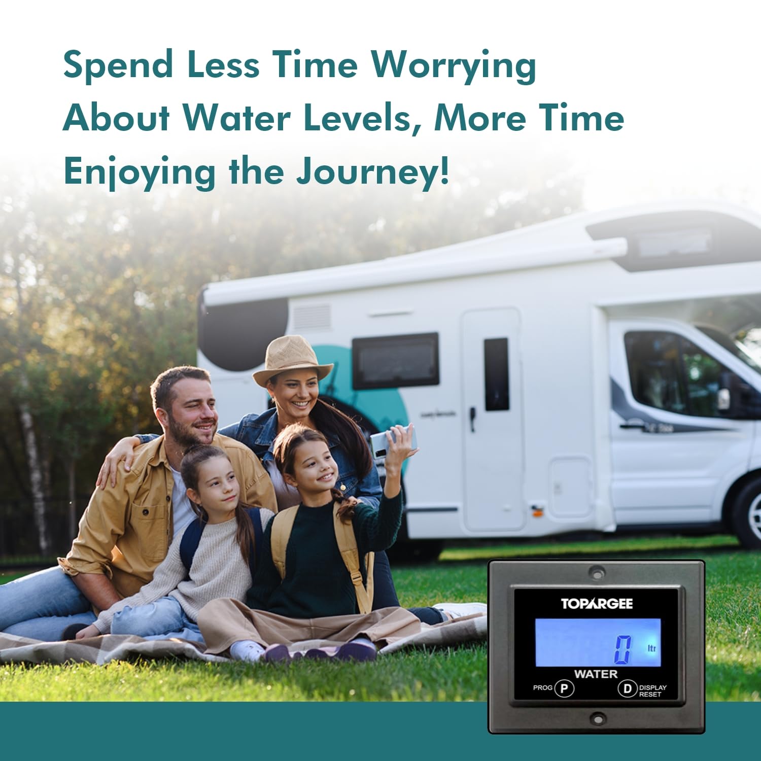 Topargee Flush Mount Water Tank Gauge H2F-FM - Accurate Water Level Monitor for RV, Boat & Home Use - Measures in Liters/Gallons - Know Exact Water Remaining for Camping, Travel & Emergency Preparedness