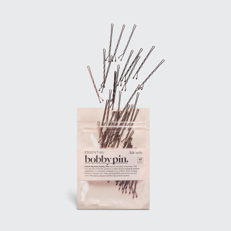 KITSCH 45-Piece Brown Bobby Pins for Hair Styling - Secure Hairstyles for Women, Men & Kids - Perfect for Updos, Braids & Everyday Use