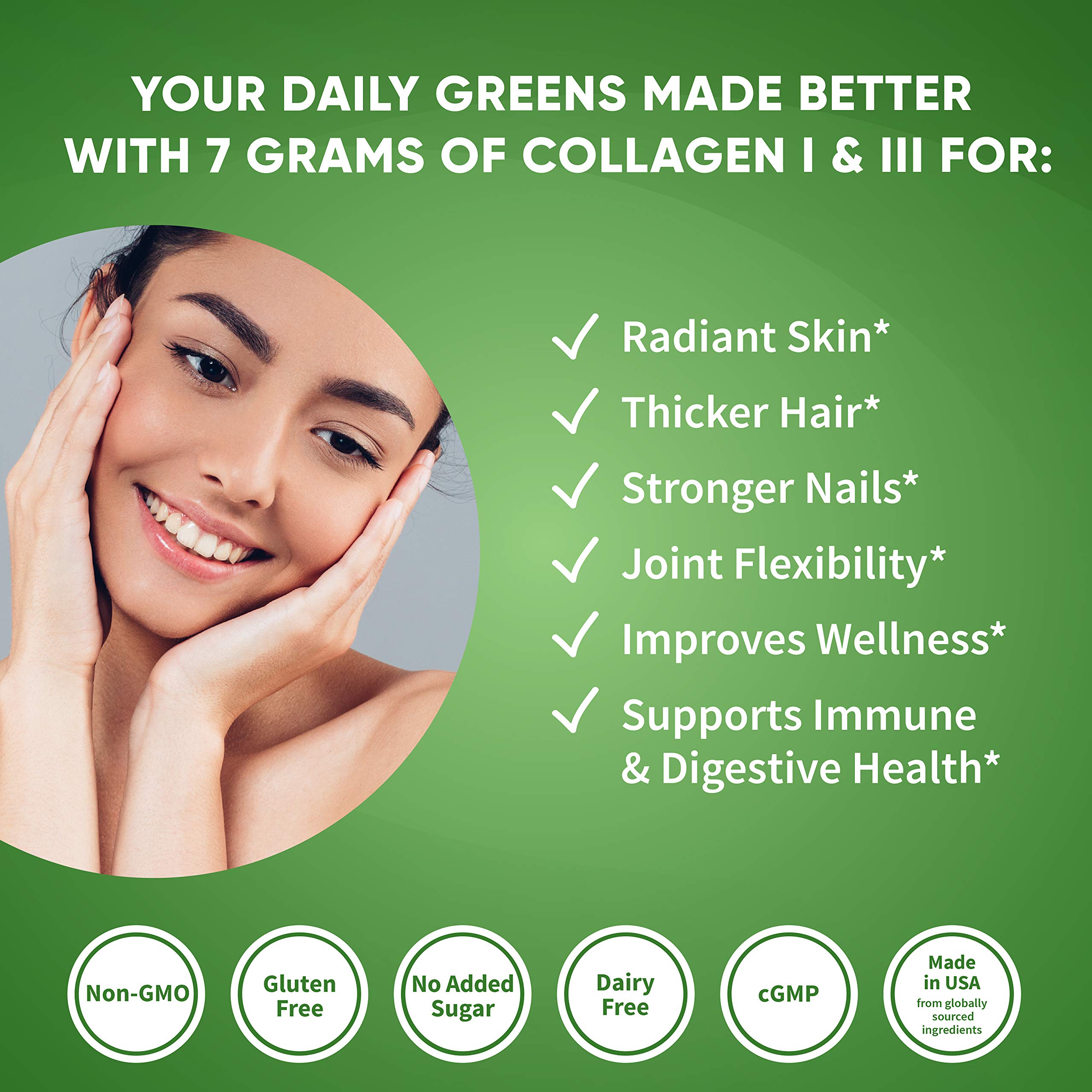 Health Logics Glowing Greens Superfood Powder with Collagen Peptides, Digestive Enzymes, Prebiotics & Probiotics - Antioxidant Rich Supplement for Wellness, Immune Support & Gut Health | Perfect for Smoothies, Shakes & Daily Nutrition Boost