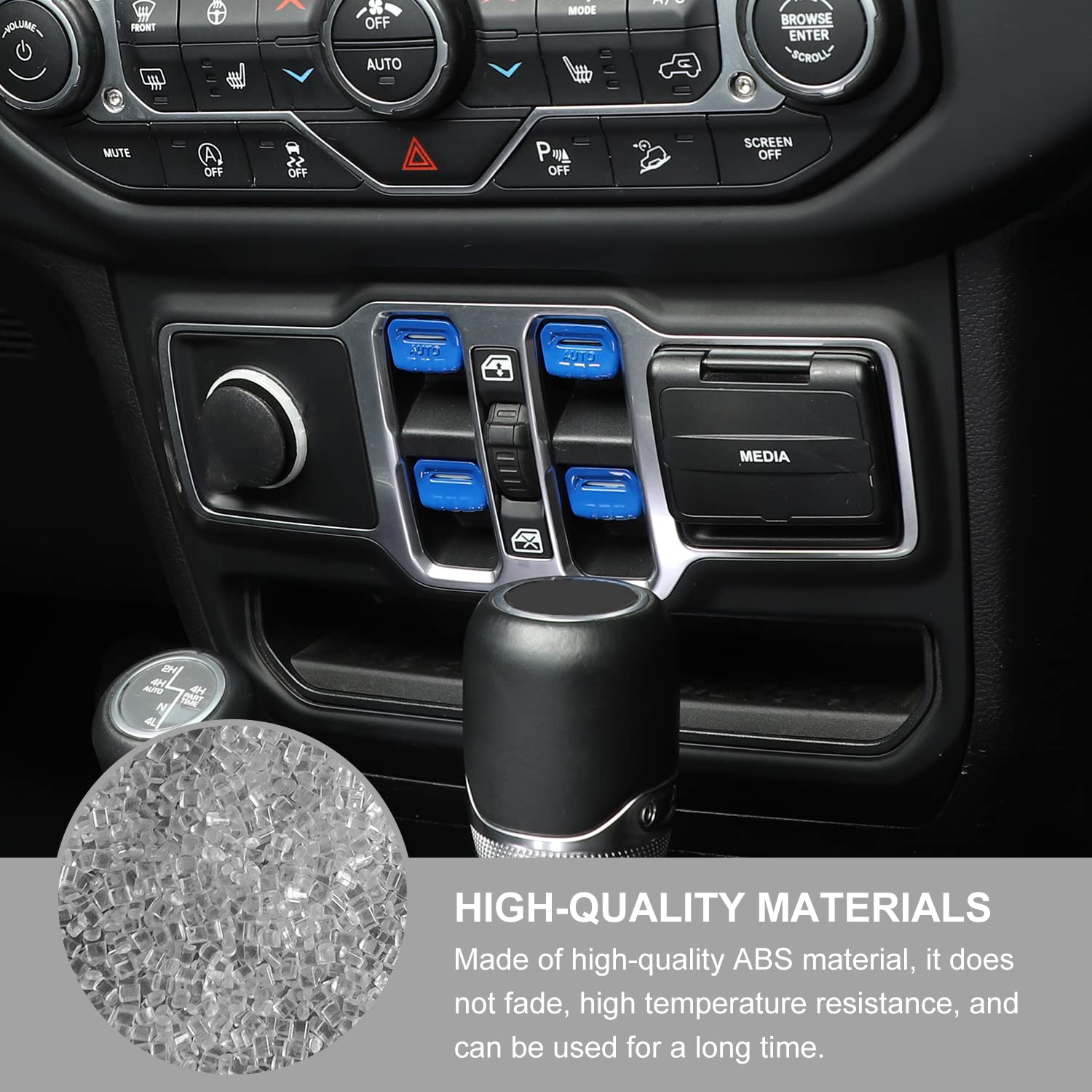 Jeep Wrangler JL JLU (2018-2023) & Gladiator JT (2020-2023) Center Console Window Button Switch Cover - 4PC Dark Blue Interior Trim Accessories | Upgrade Your Ride's Interior Style & Protection