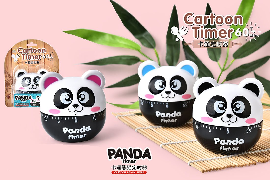 Mini Mechanical Kitchen Timer - 60 Minute Countdown with Loud Alarm, Cartoon Panda Design, Manual Wind-Up Cooking Timer for Baking, Boiling, and Kitchen Tasks (Black)