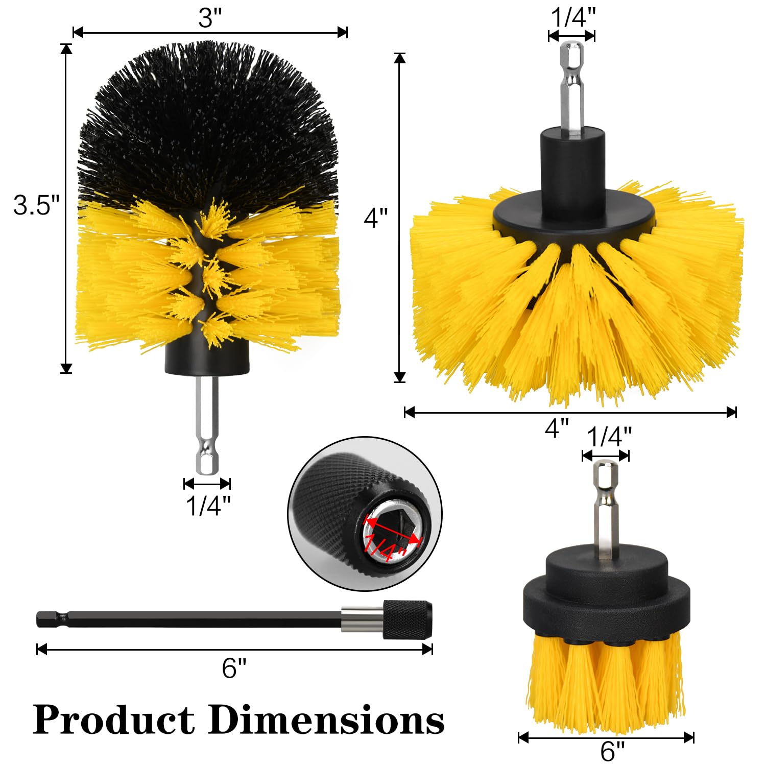4pcs Drill Brush Attachment Kit - 2025 New All-Purpose Power Scrubber Set for Deep Cleaning Bathtubs, Showers, Tile Grout Lines & Bathroom Surfaces - Heavy Duty Cleaning Tools for Kitchen, Garage & Outdoor Use (Yellow)