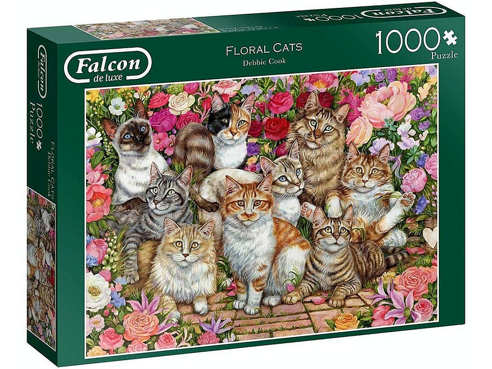 Premium 1000-Piece Jigsaw Puzzle - Floral Cats Art by Falcon de Luxe | Perfect for Family Bonding, Relaxation & Home Decor