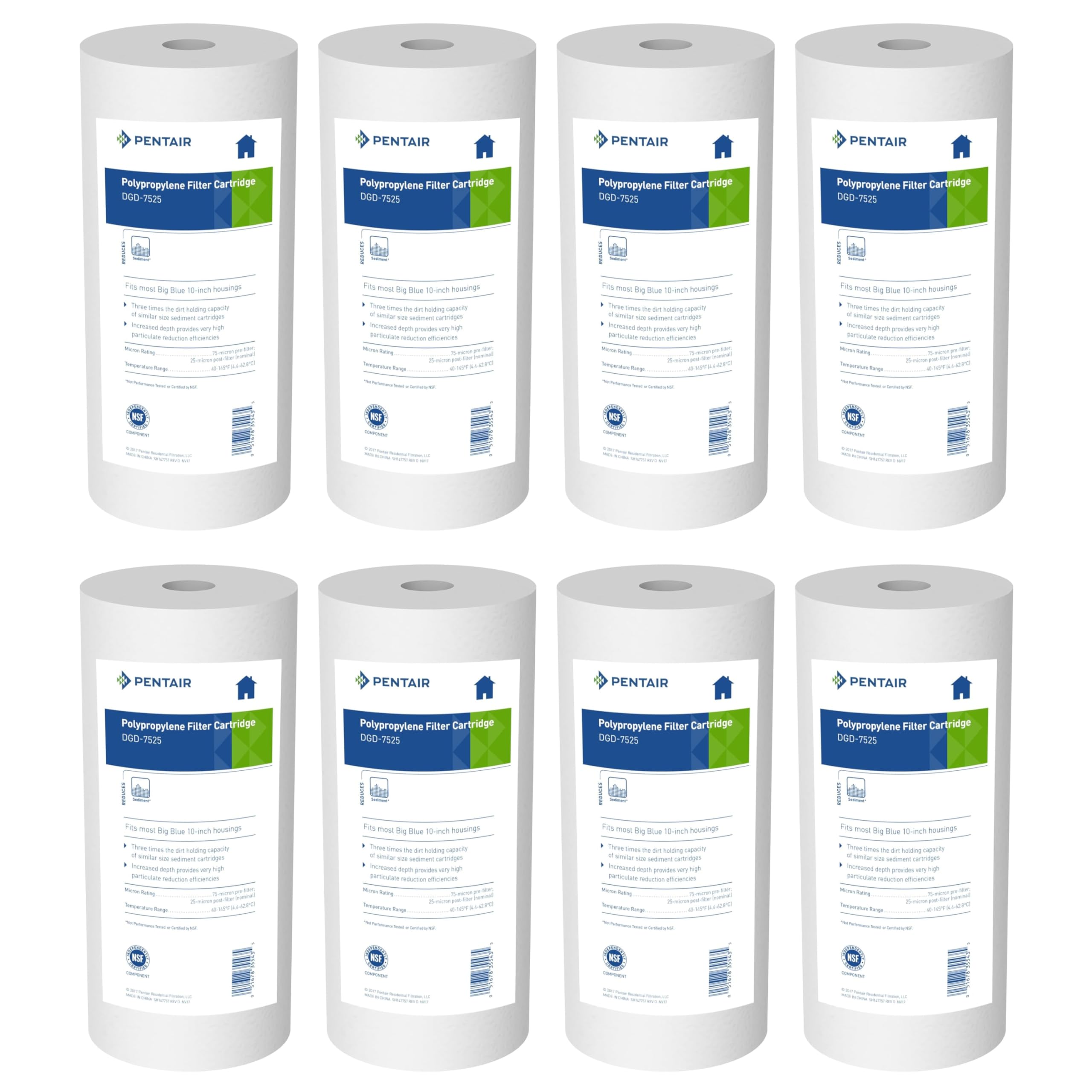 Pentair Pentek DGD-7525 Big Blue 10-Inch Whole House Water Filter Cartridge - 25 Micron Dual-Gradient Density Spun Polypropylene Sediment Filter Replacement (10