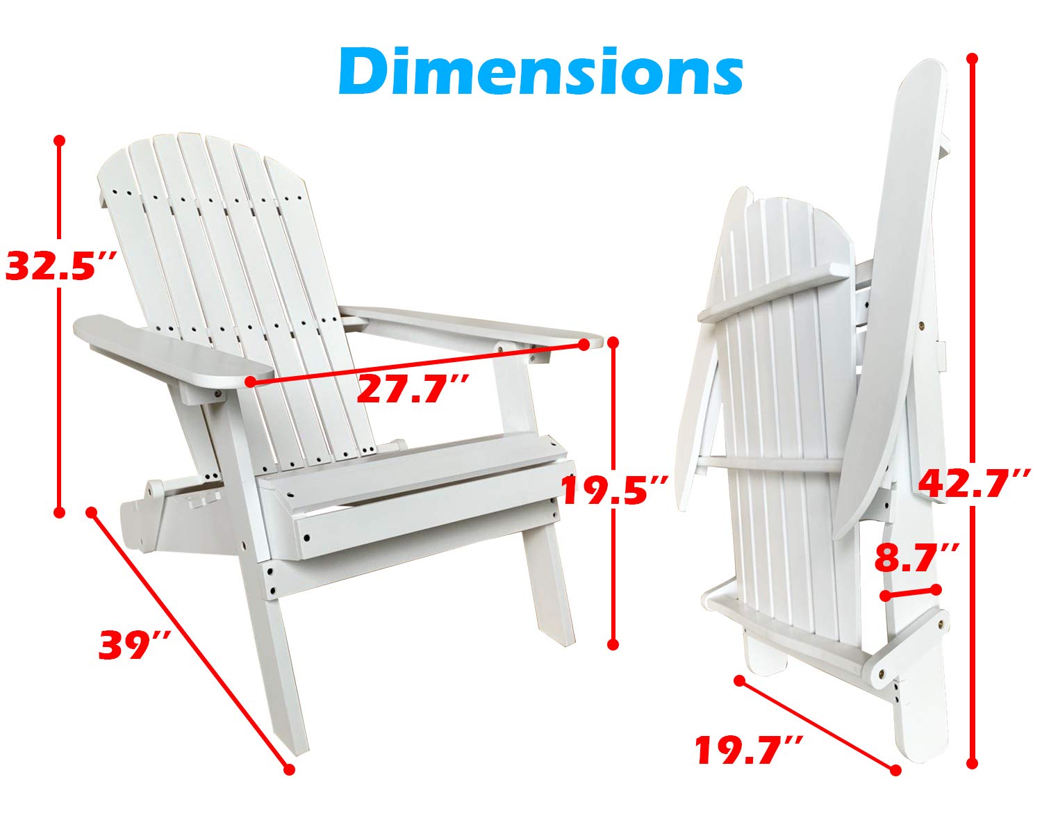 Premium Folding Adirondack Chair - Natural Wood Patio Furniture for Outdoor Relaxation in Garden, Yard, or by Fire Pit - Comfortable Lawn Seating for Adults with Weather-Resistant White Finish - Perfect for Backyard Lounging, Poolside Relaxation, and Camping Trips