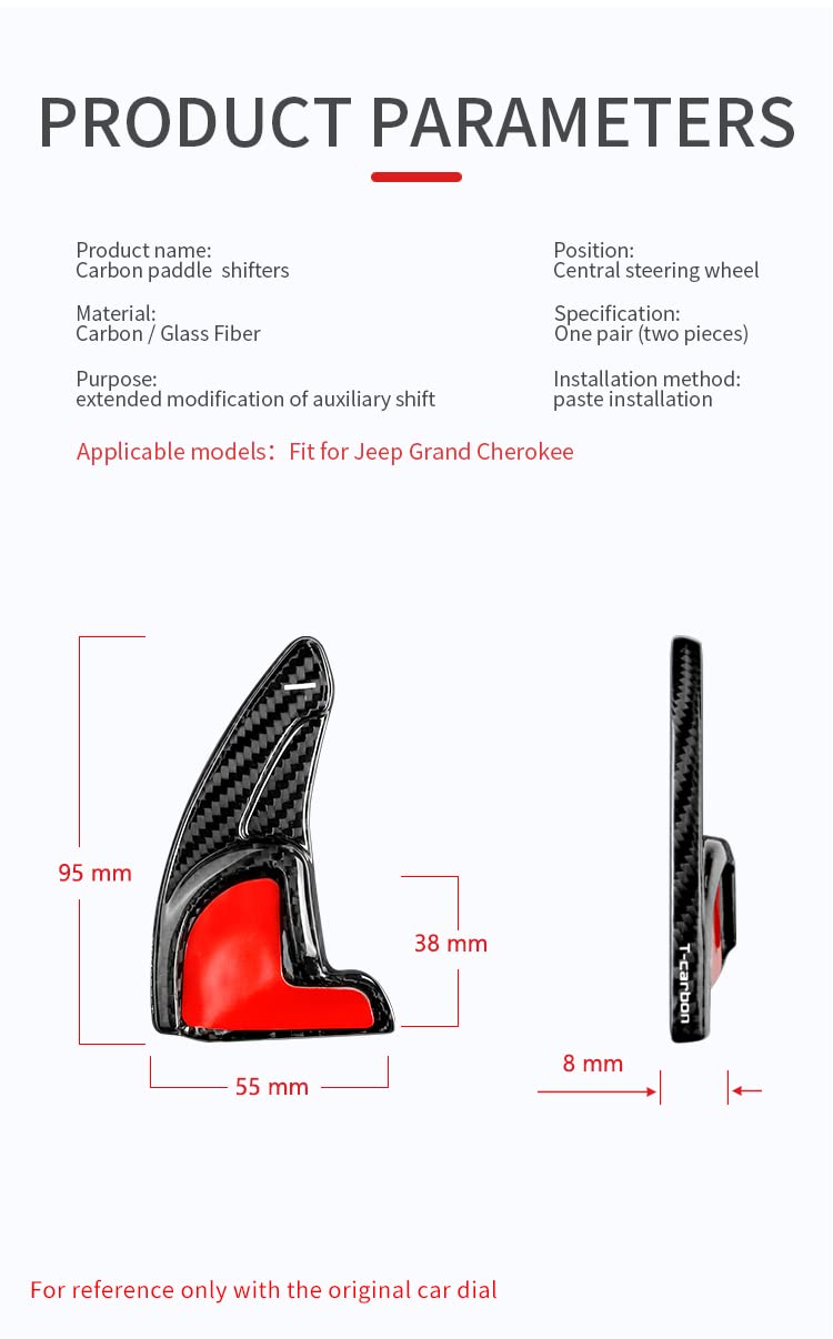 Carbon Fiber Paddle Shifters for Dodge Challenger, Charger, Durango RT & Scat Pack 2015-2020 | Jeep Grand Cherokee 2014-2020 | Interior Upgrade & Racing Style (Red) - Enhance Driving Experience & Performance