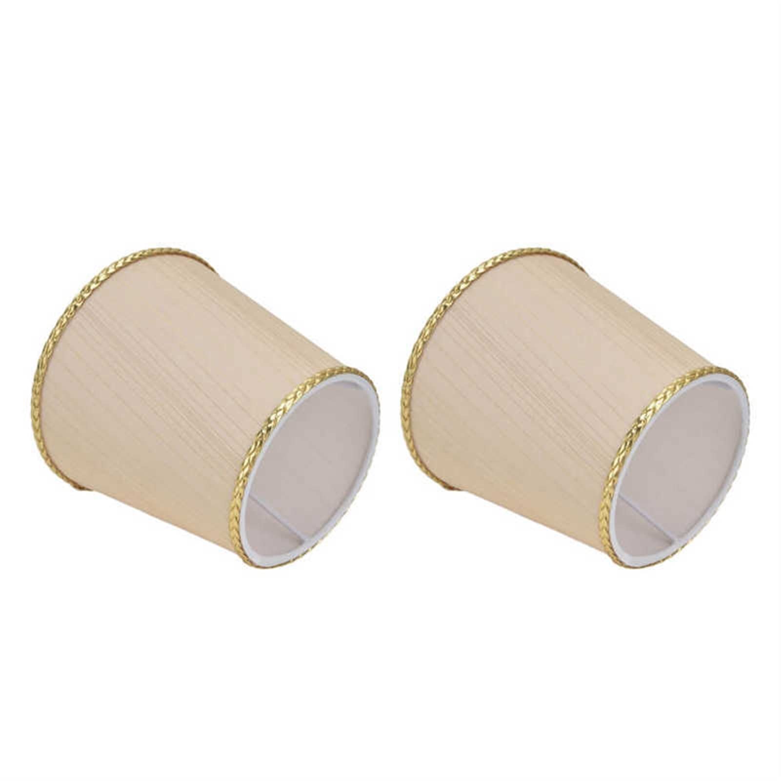 2PCS Small Beige Fabric Lamp Shades with Golden Trim - European Style E14 Lampshades for Table, Chandelier & Wall Lights (11.2x15.3x14cm) - Perfect for Bedroom, Living Room & Office Decor