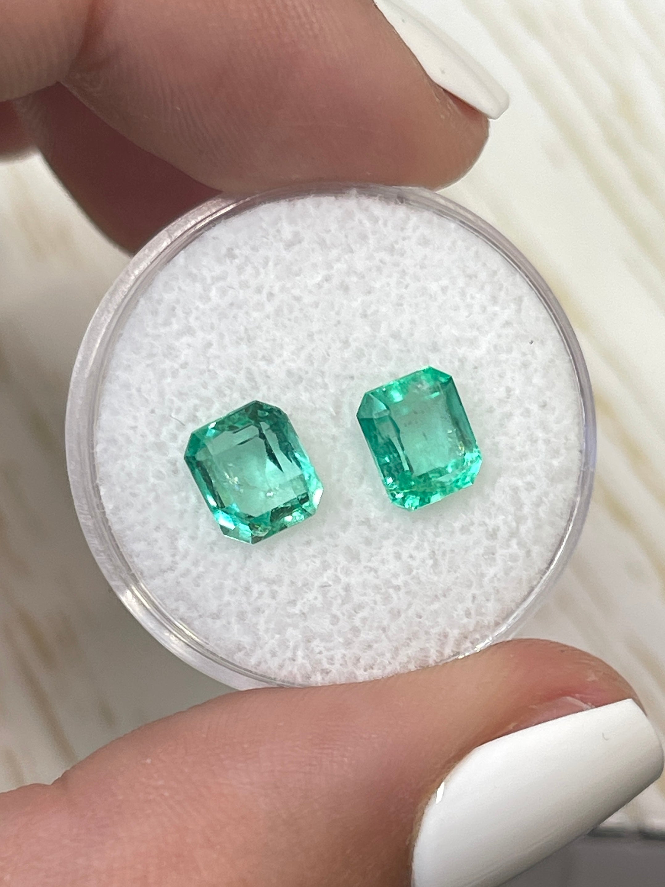 2.67tcw 7x6 Matching Pair Vibrant Green Loose Colombian Emeralds - Emerald Cut Gemstones for Jewelry Making, Engagement Rings & Luxury Gifts