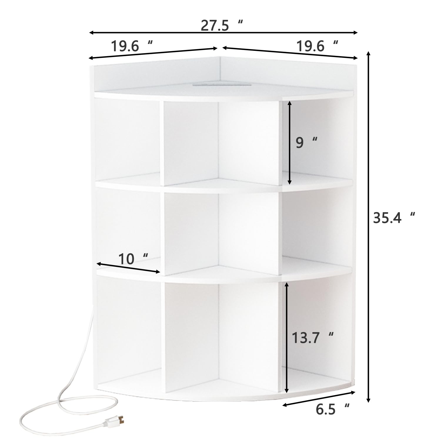 White 9-Cube Wooden Corner Cabinet Organizer with Charging Station - Multi-Purpose Toy Storage & Bookshelf for Playroom, Living Room, Bedroom - Space-Saving Corner Shelf for Home Organization