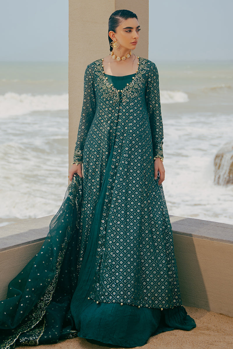 GREEN SPRING 3-Piece Chiffon Embroidered Dress Set - Elegant Floral Lace Trim Women's Outfit for Wedding, Party & Special Occasions