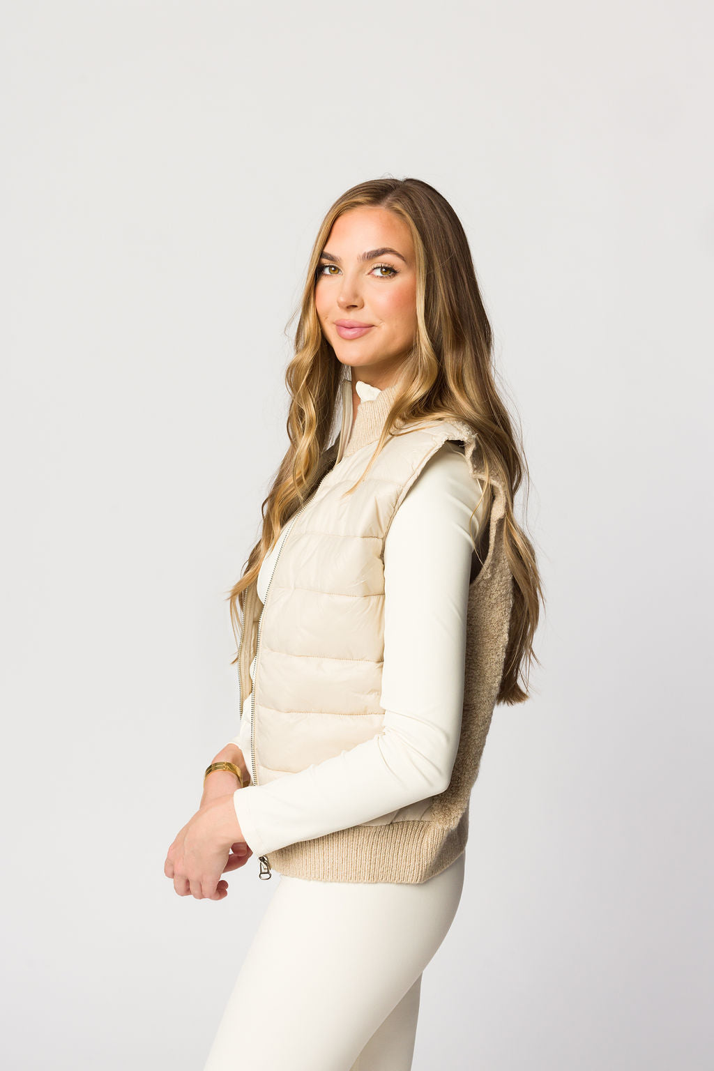 Miley Light Taupe Puffer Vest for Women - Winter Warm Quilted Jacket, Outdoor Hiking & Casual Streetwear Fashion