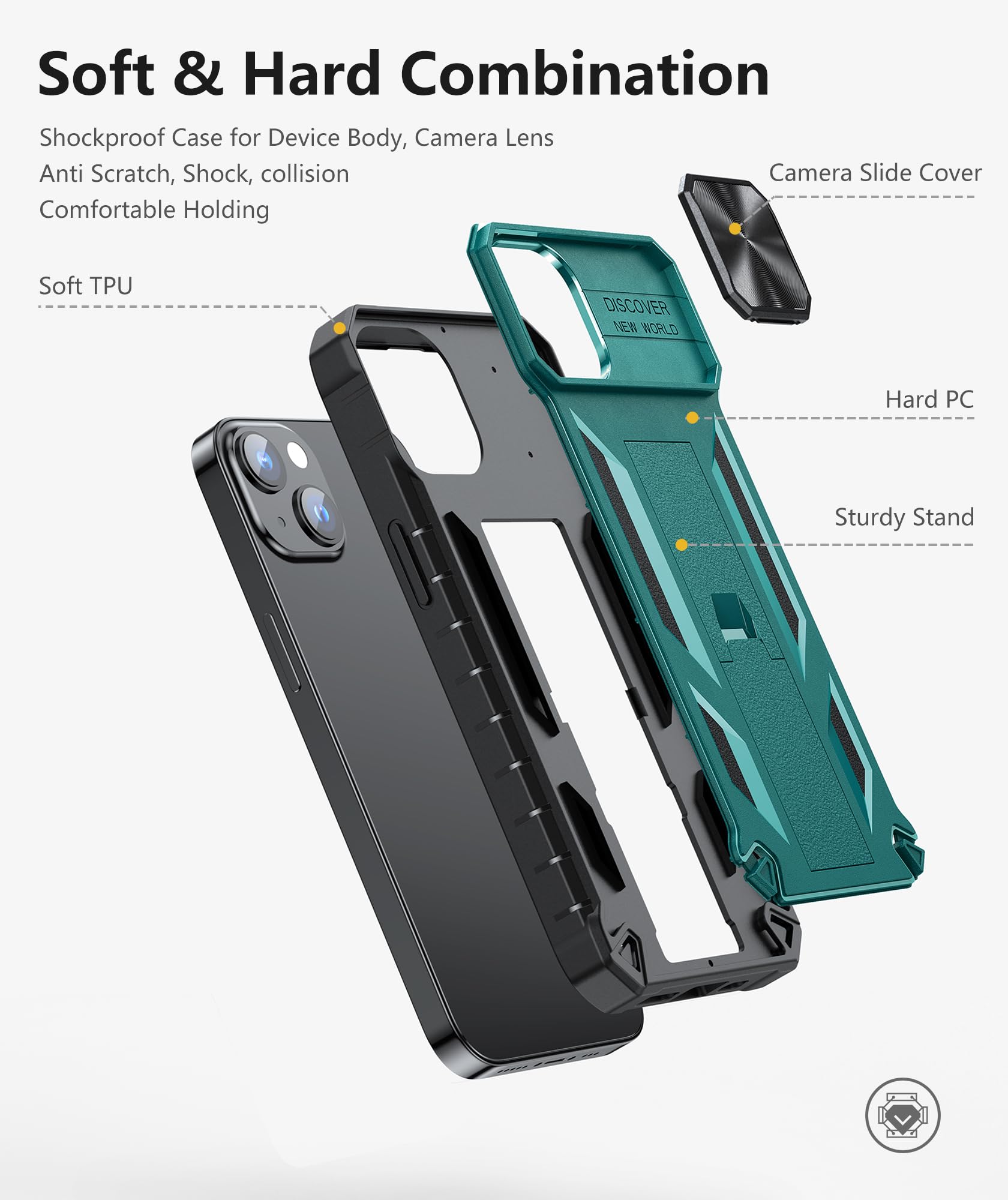 SOiOS Shockproof Military Grade iPhone 16e/13/14 Case with Kickstand - Rugged TPU Hybrid Protective Phone Cover | Matte Textured Design | Perfect for Outdoor Activities, Travel & Daily Protection