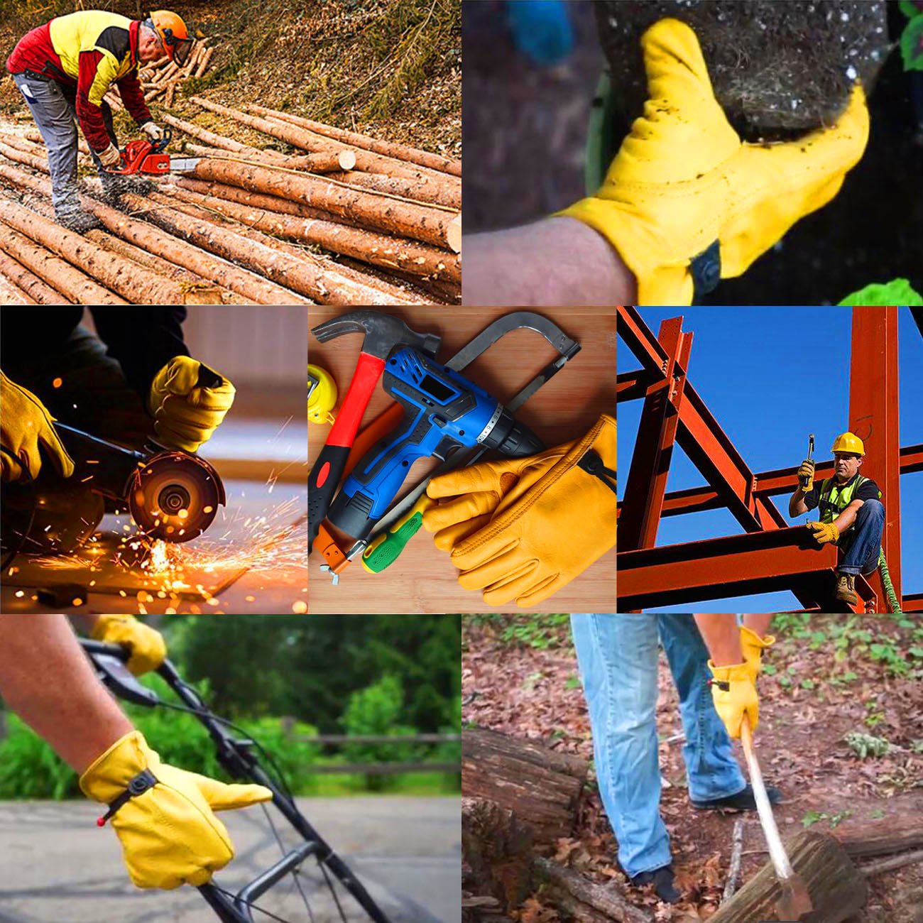 Durable Cowhide Leather Work Gloves for Men & Women - Gardening, Construction, Motorcycle Riding (XL)