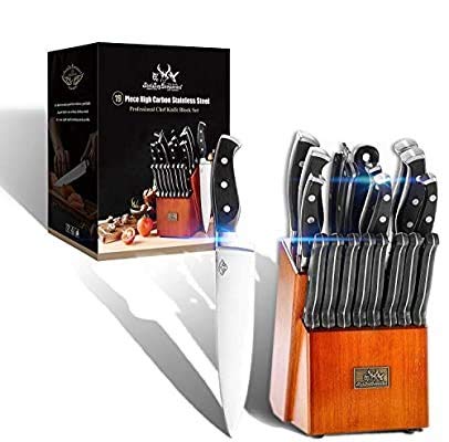 19-Piece Professional German HC Steel Chef Knife Set with Wood Block - Sharp Kitchen Knives for Chopping, Slicing, Dicing - Ergonomic Grip Handles - Perfect for Home Chefs & Professional Cooking