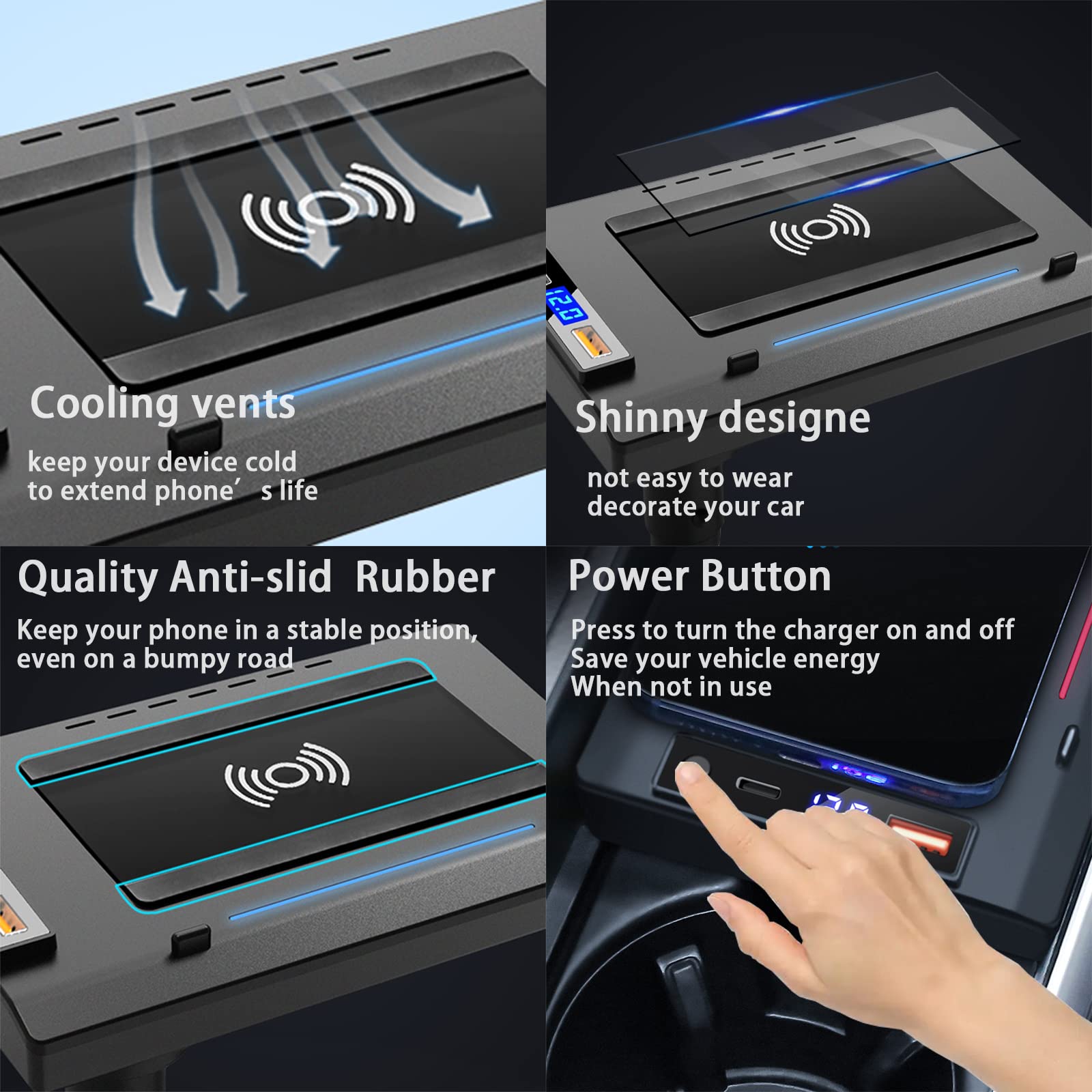 15W Fast Wireless Car Charger for Audi Q5/SQ5 (2018-2023) with QC3.0 Charging Port - Qi-Certified Phone Charging Mount for iPhone, Samsung & Multiple Devices - Perfect for Road Trips & Daily Commutes