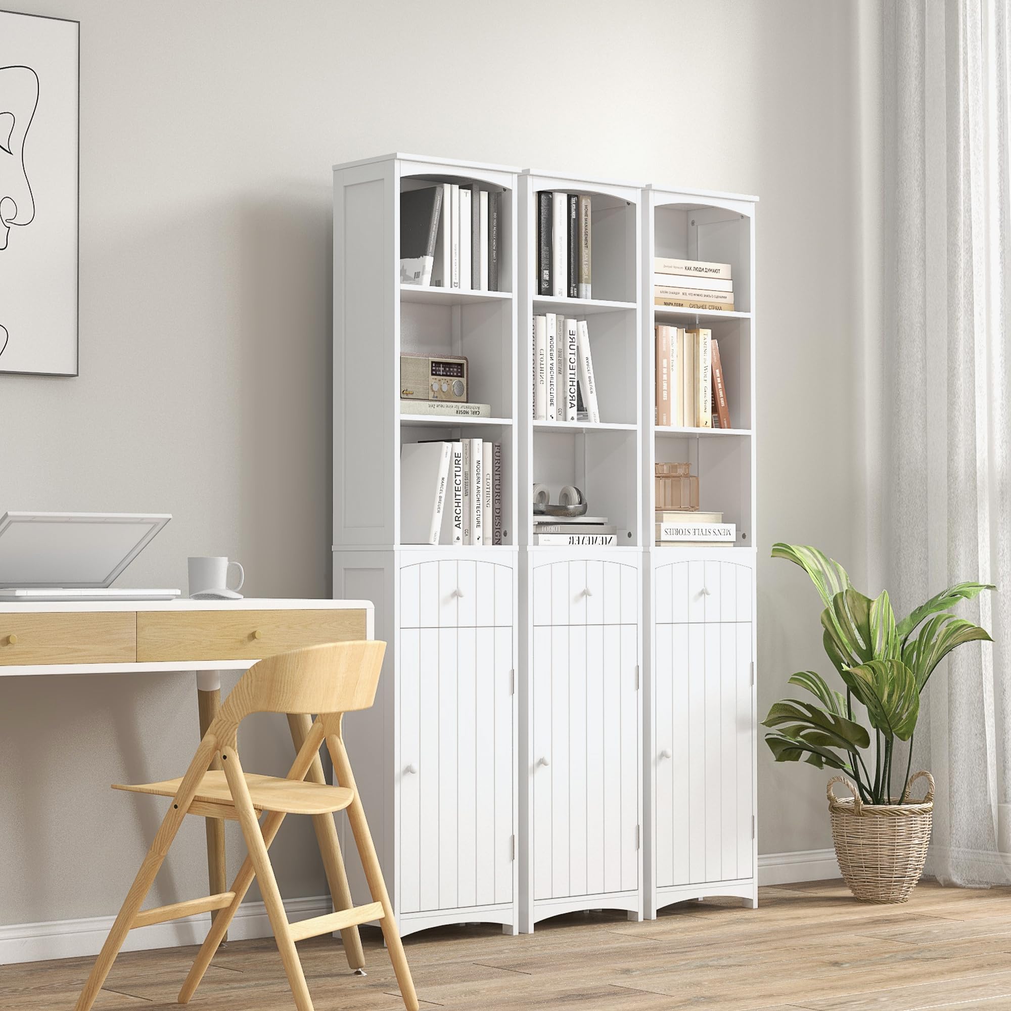 HOMCOM White Bathroom Storage Cabinet - 3-Tier Shelves with Drawer, Freestanding Linen Tower for Bathroom Organization | Perfect for Small Spaces, Apartment Storage & Bathroom Decor