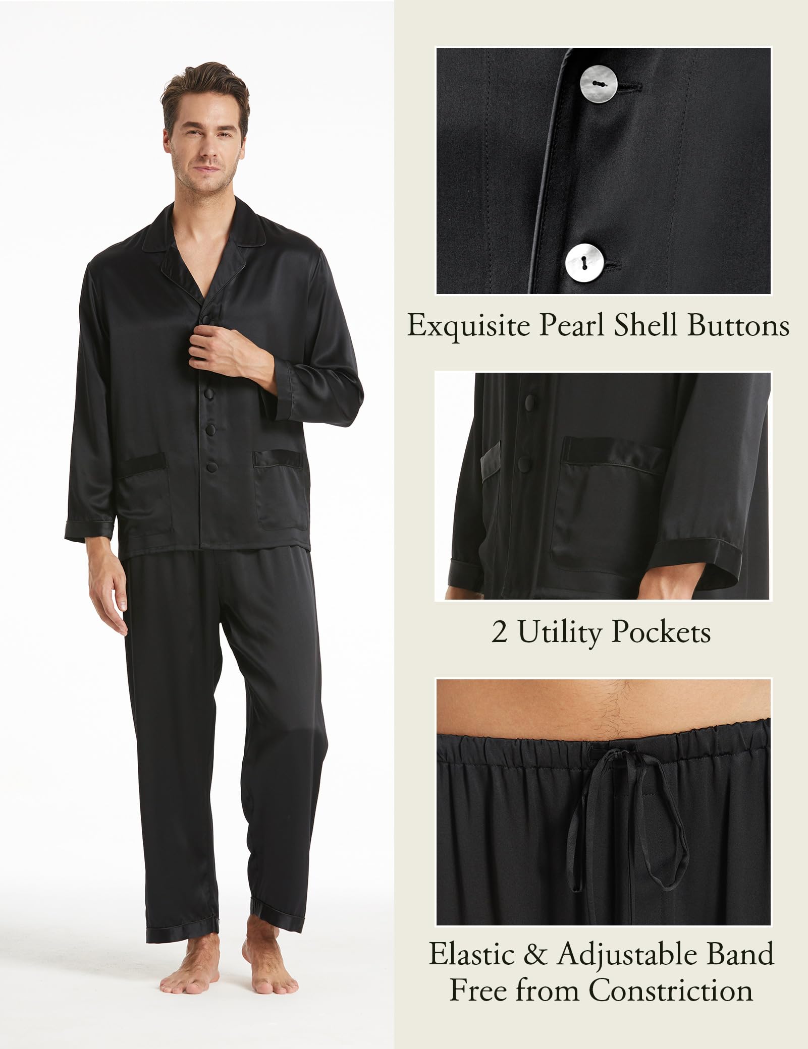 Luxury 100% Pure Mulberry Silk Pajama Set for Men - 19MM Lightweight Long Sleeve Sleepwear | Perfect Gift for Him & Comfortable Nightwear for Relaxation at Home