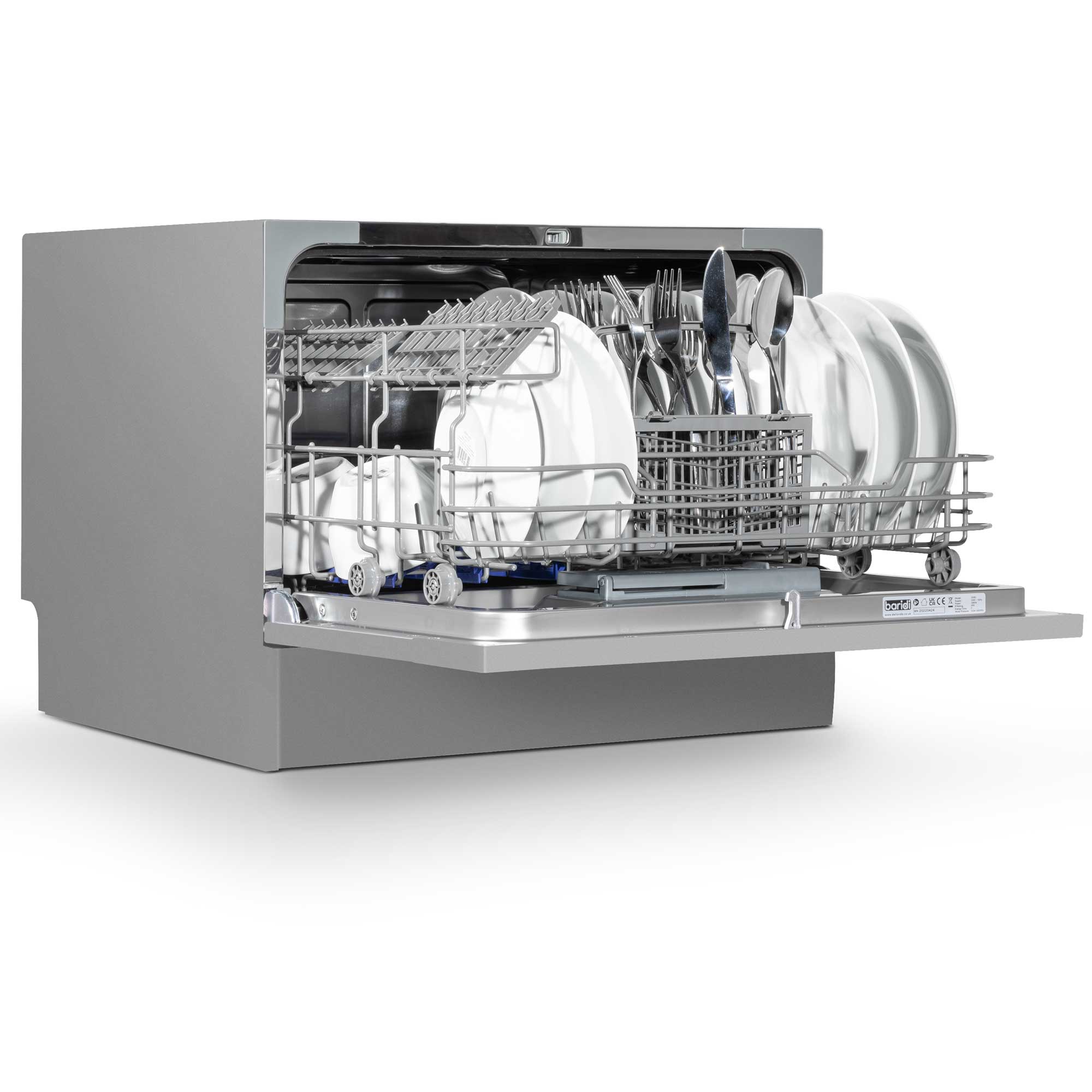 Baridi Compact Tabletop Dishwasher - 6 Place Settings, 6 Wash Programs, Ultra Quiet (42dB), 6.5L Capacity in Sleek Silver (Model DH84) | Perfect for Small Kitchens, Apartments, RVs & Dorm Rooms