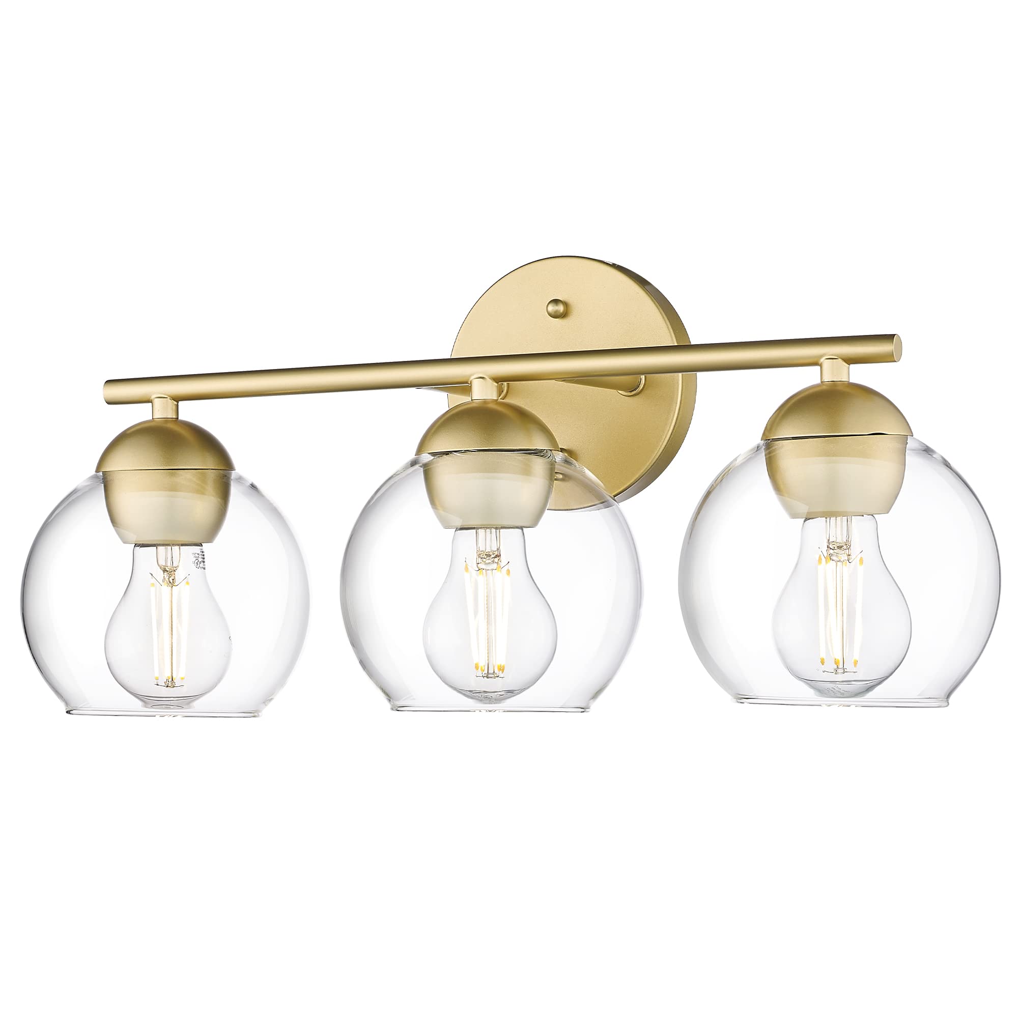 Emak 3-Light Gold Bathroom Vanity Light Fixture with Clear Glass Globes - Modern Mirror Lighting for Bathroom, Powder Room & Dressing Area