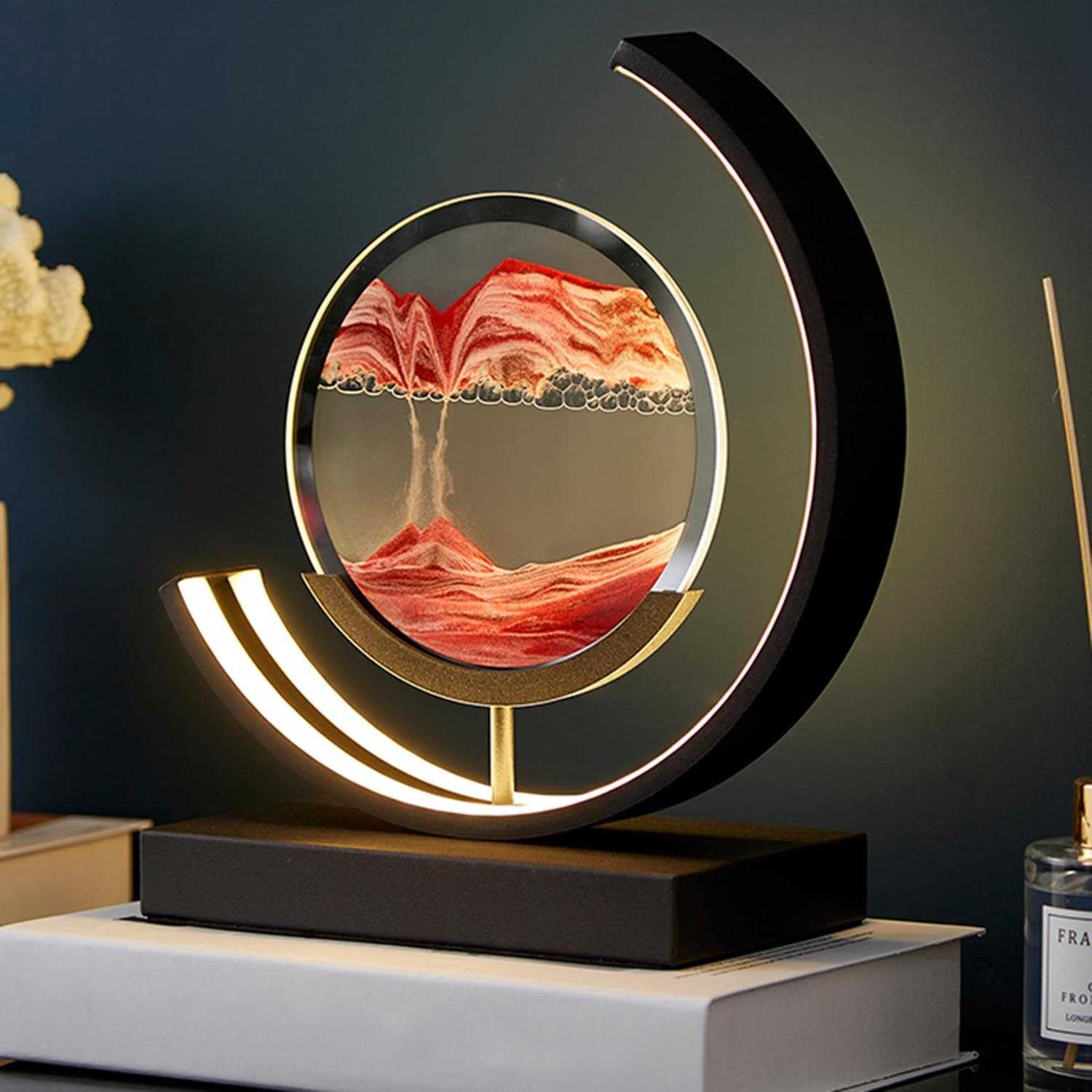 3D Moon Lamp with Moving Sand Art - Night Light, Dynamic Sandscape, Round Glass Deep Sea Decor for Living Room, Bedroom, or Office - Orange Glow for Relaxation & Meditation