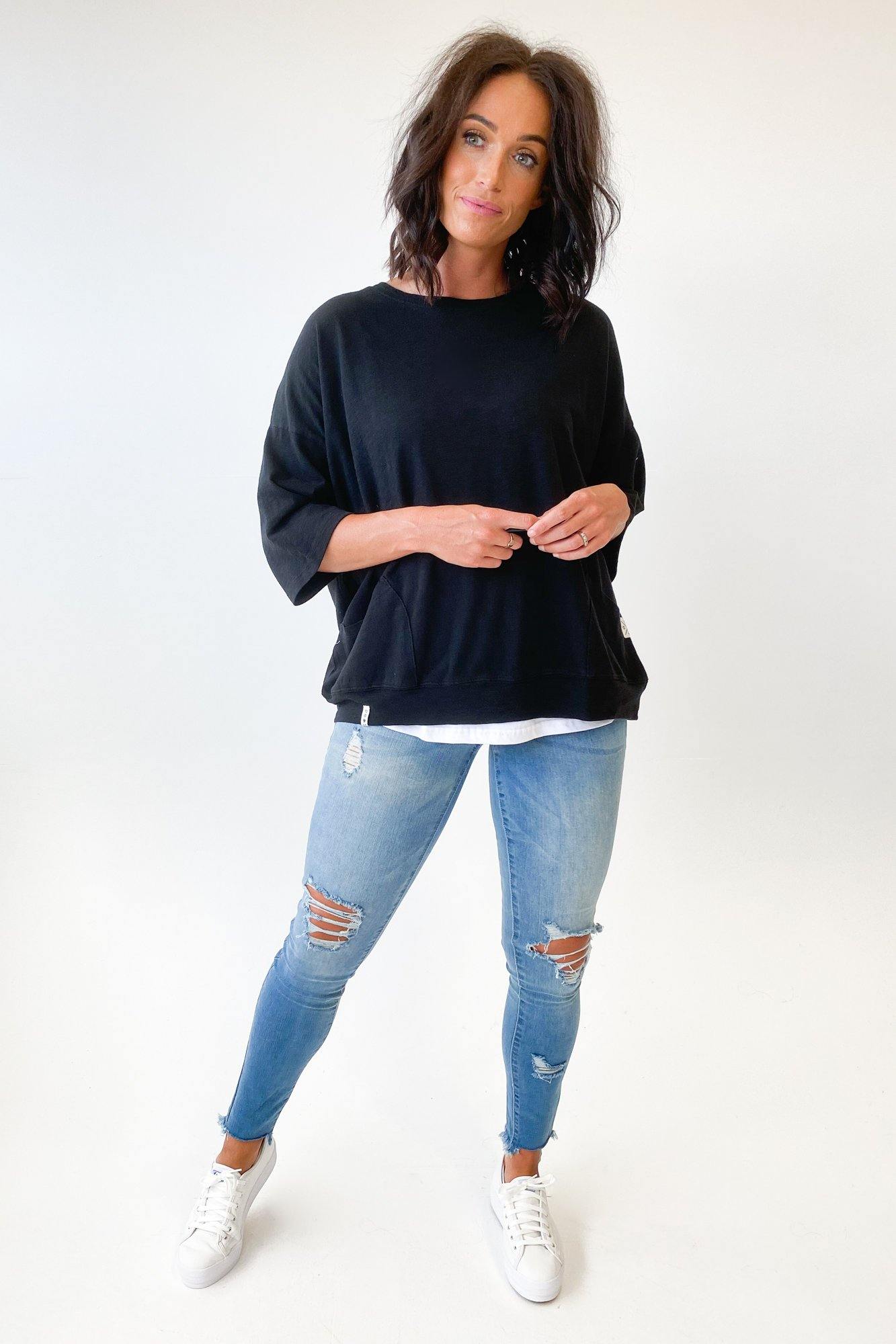 Elm Fundamental Mazie Black Sweatshirt - Stylish & Comfortable Women's Pullover for Casual Wear, Gym, and Everyday Outfits