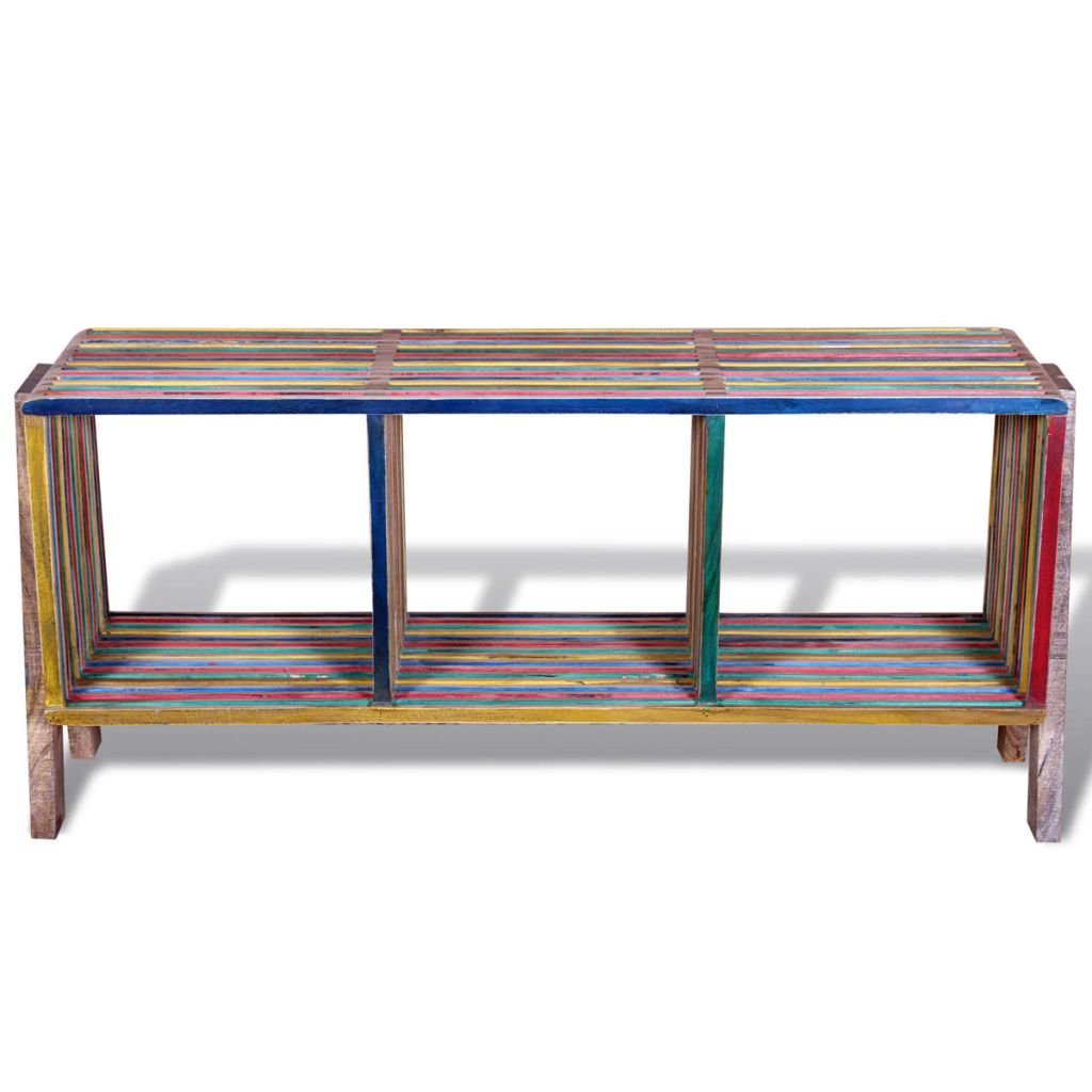Handmade Reclaimed Teak Wood TV Stand with Storage Shelves - 43.3