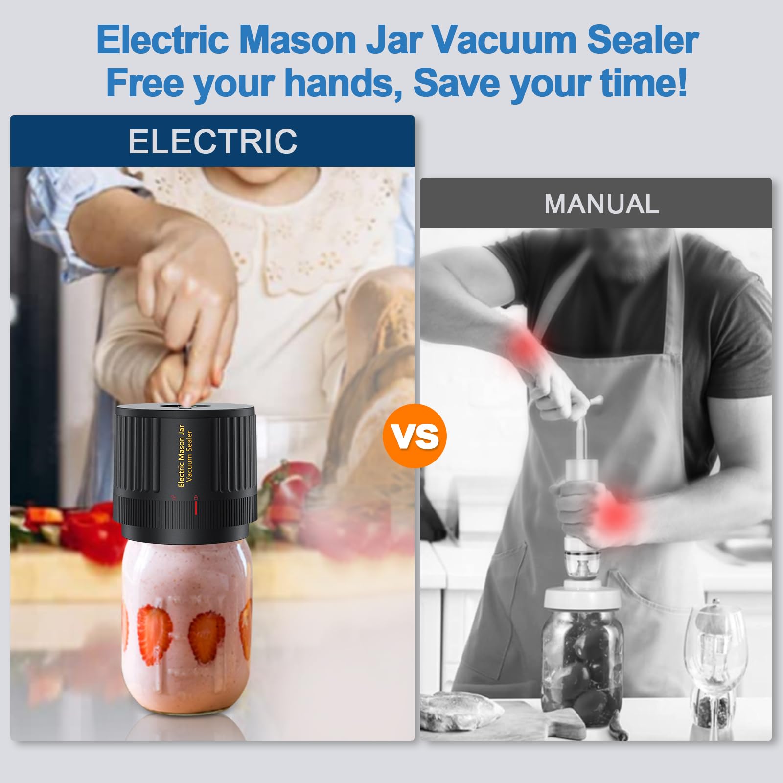 Electric Mason Jar Vacuum Sealer Kit - Wide Mouth & Regular Mouth Jar Sealer for Food Preservation | Perfect for Meal Prep, Canning, Sous Vide & Long-Term Food Storage