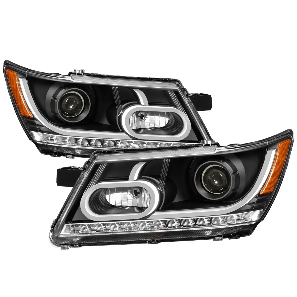 High-Performance LED Light Tube DRL Headlights for Dodge Journey 2009-2014 - Black/Clear Lens - Upgrade Your Ride with Bright Daytime Running Lights for Enhanced Safety & Style