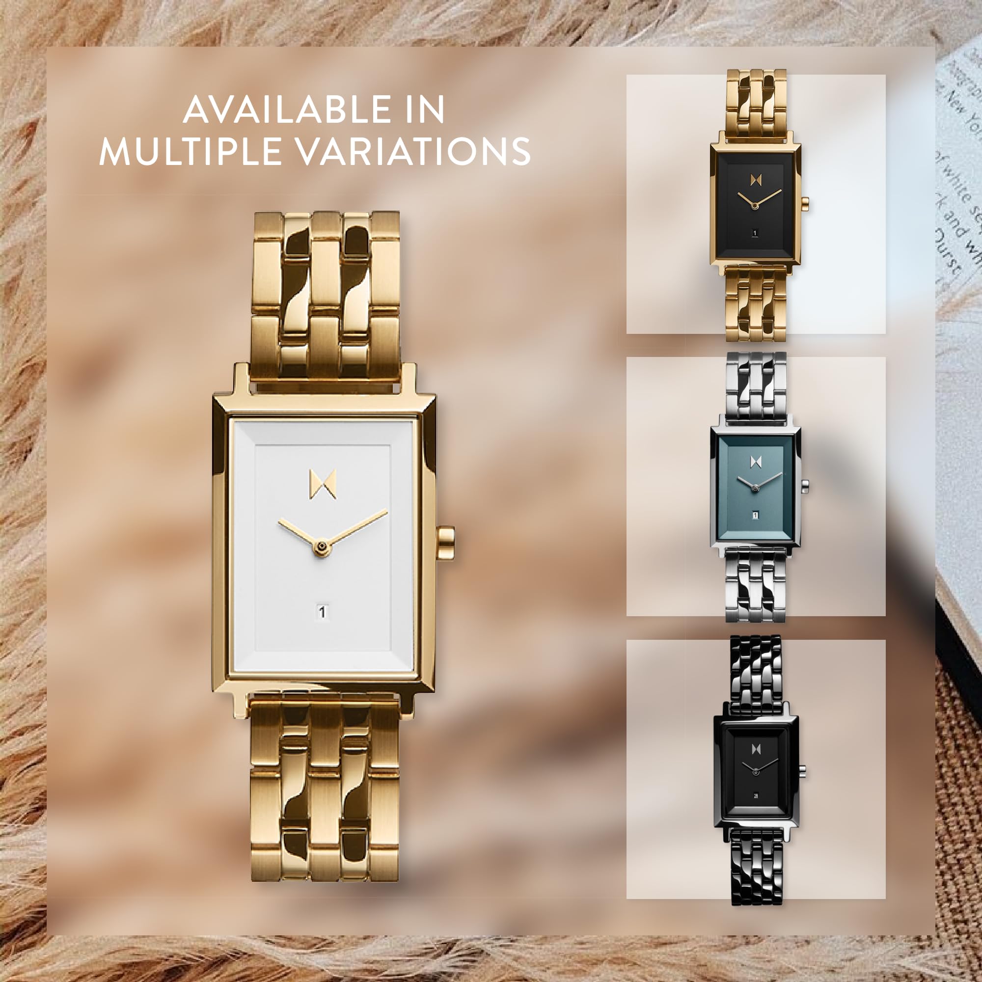 MVMT Signature Square Watches for Women - Minimalist Analog Watch with Stainless Steel Case, 5 ATM Water Resistance (50m) & Interchangeable Bands - Perfect for Office, Date Night & Everyday Wear (24mm)