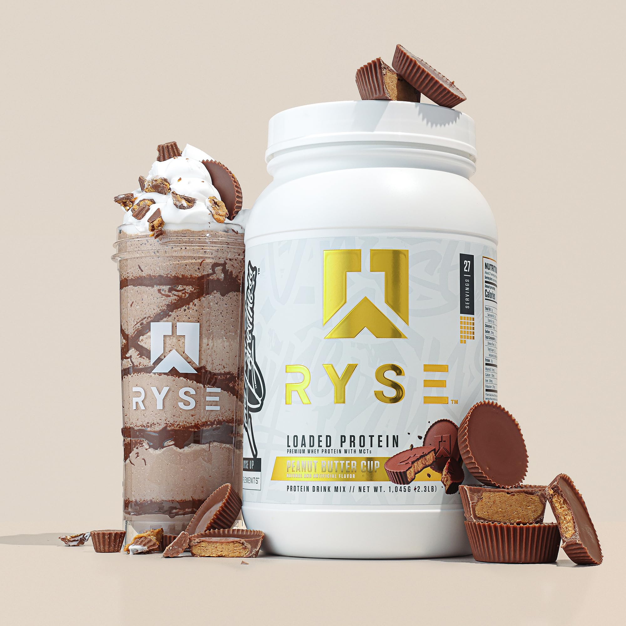 Ryse Loaded Protein Powder - 25g Whey Protein Isolate & Concentrate with Prebiotic Fiber & MCTs | Low Carb Low Sugar Protein Supplement for Muscle Recovery & Weight Loss | 27 Servings Peanut Butter Cup Flavor | Perfect for Post-Workout Shakes & Healthy Meal Replacement