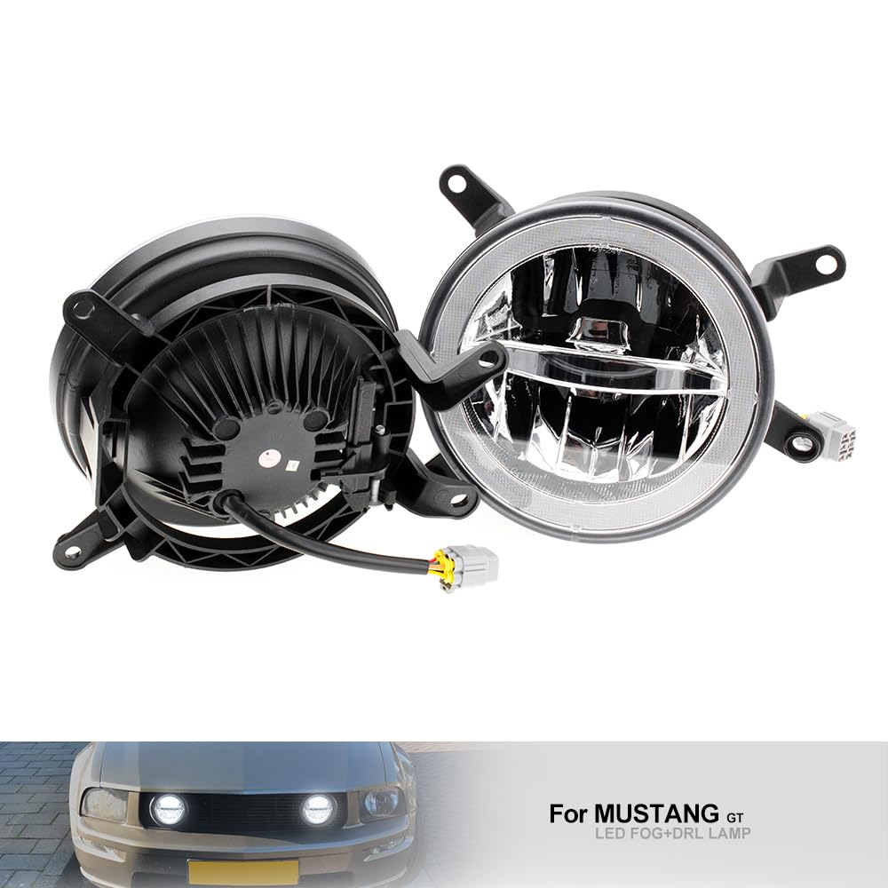 2005-2009 Ford Mustang GT LED Fog Lights & DRL Daytime Running Lights - OEM Style Front Grille Lamps for Driver & Passenger Side - Enhance Visibility & Style for Night Driving & Daily Commutes