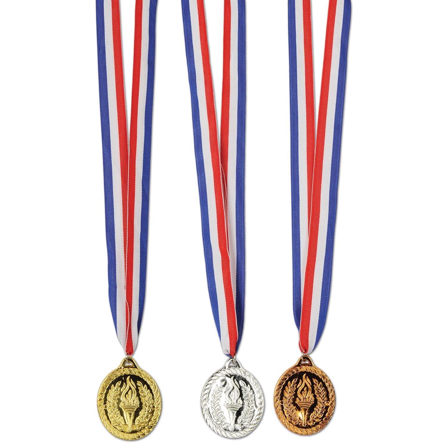 12 Pack Beistle Gold, Silver & Bronze Medals with Ribbons - Award Ceremony Prizes for Sports Competitions, School Events & Achievement Recognition