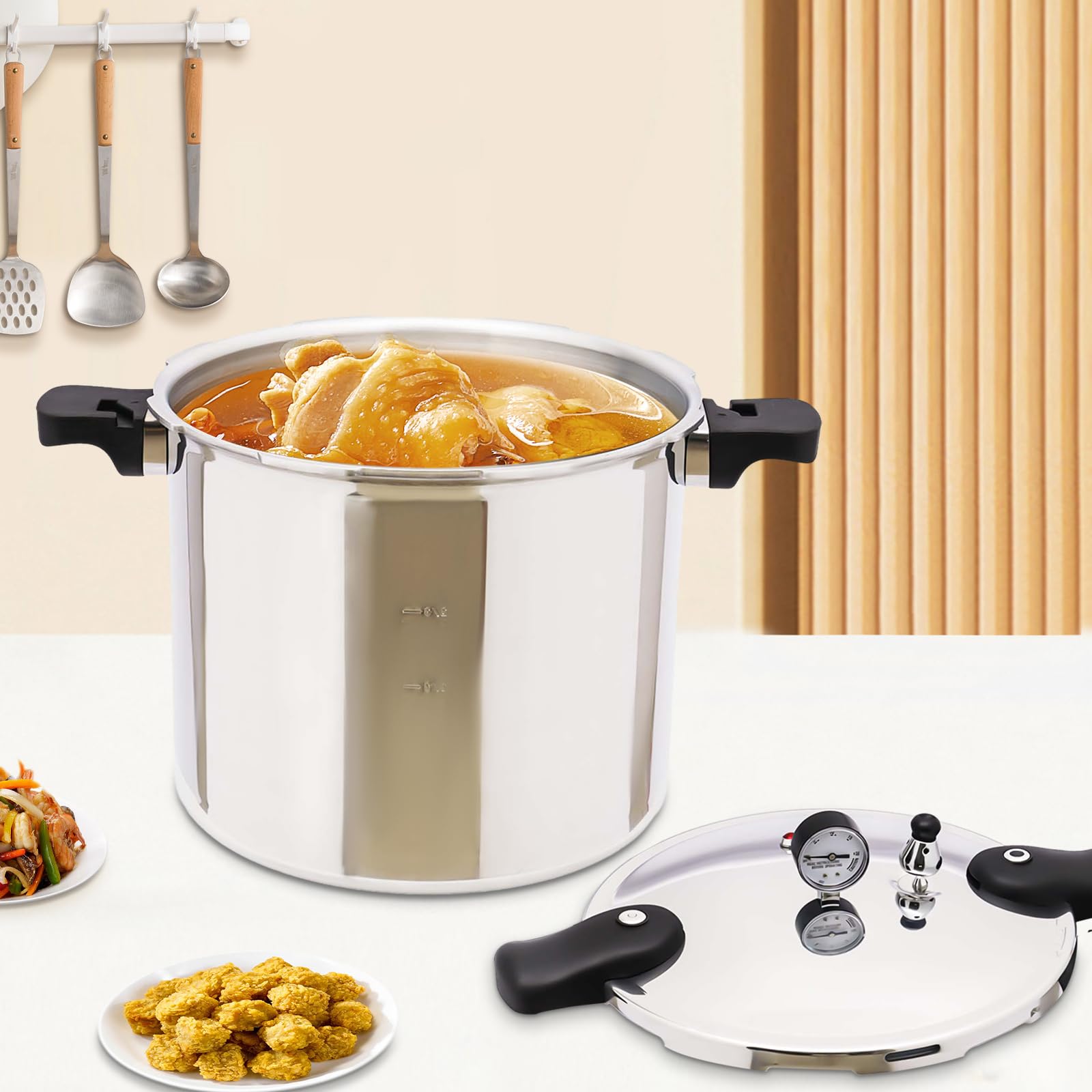 23 Quart Aluminum Pressure Canner Cooker with Gauge & Release Valve - 11psi, 22L Large Capacity for Home Canning, Preserving Food, Pickling - Perfect for Family Kitchens & Commercial Use (Stainless Steel)