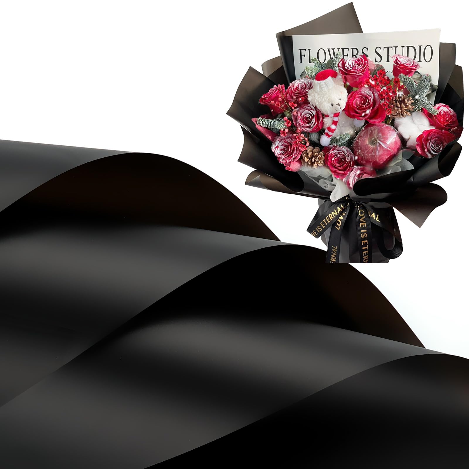 20 Sheets Waterproof Floral Wrapping Paper - Black Korean Style Bouquet Packaging for DIY Crafts, Wedding, Birthday Gifts | Perfect for Florist Supplies, Gift Wrapping, and Party Decorations