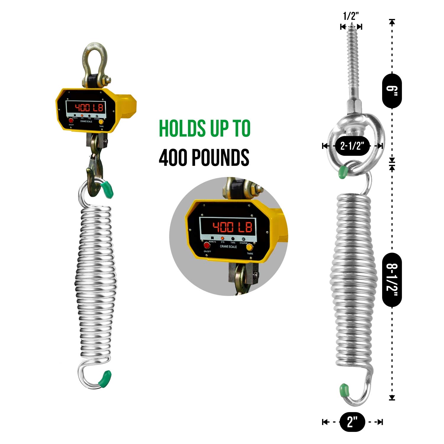 360° Swivel Hanging Chair Kit - Heavy Duty Ceiling Mount with Squeak-Free Springs for Indoor/Outdoor Use - Supports 400 lbs - Perfect for Patio, Garden, Bedroom & Relaxation Spaces