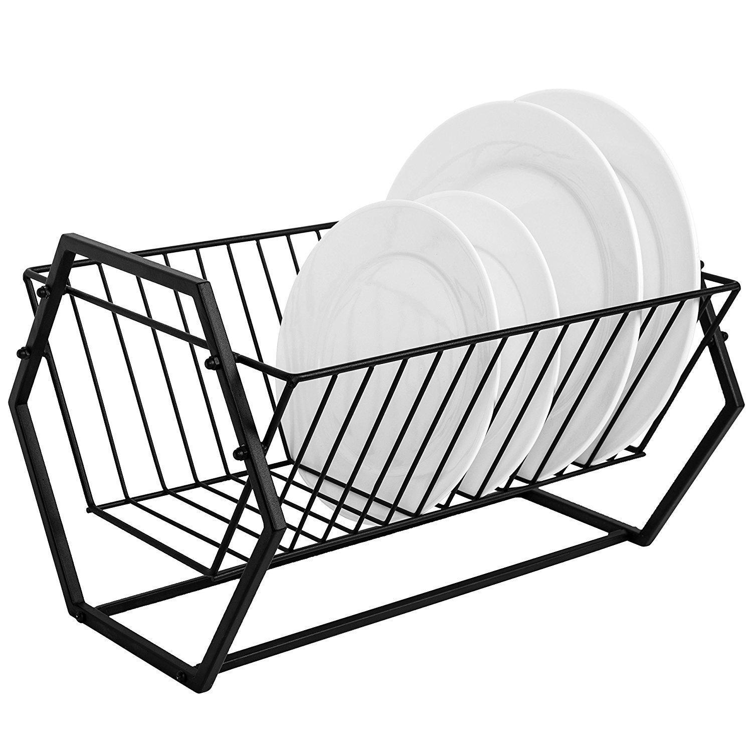 Black Metal Hexagonal Dish Drying Rack - 14 Slot Kitchen Plate Organizer & Storage | Countertop Space-Saving Solution for Indian Decor Kitchens | Perfect for Small Kitchens, Apartments & Dish Drying Needs