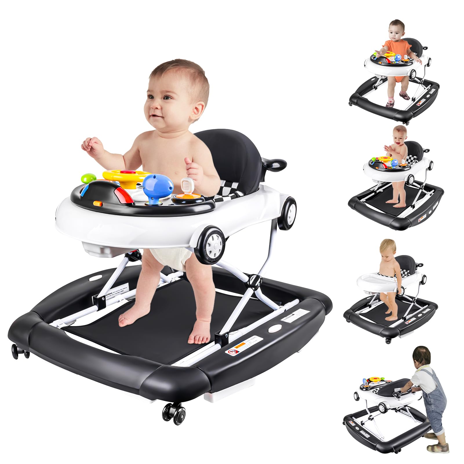 5-in-1 Baby Activity Walker with Wheels - Adjustable Height & Speed Control, Musical Toy for Infants 7-18 Months (Black) | Perfect for Learning to Walk, Playtime & Indoor Mobility