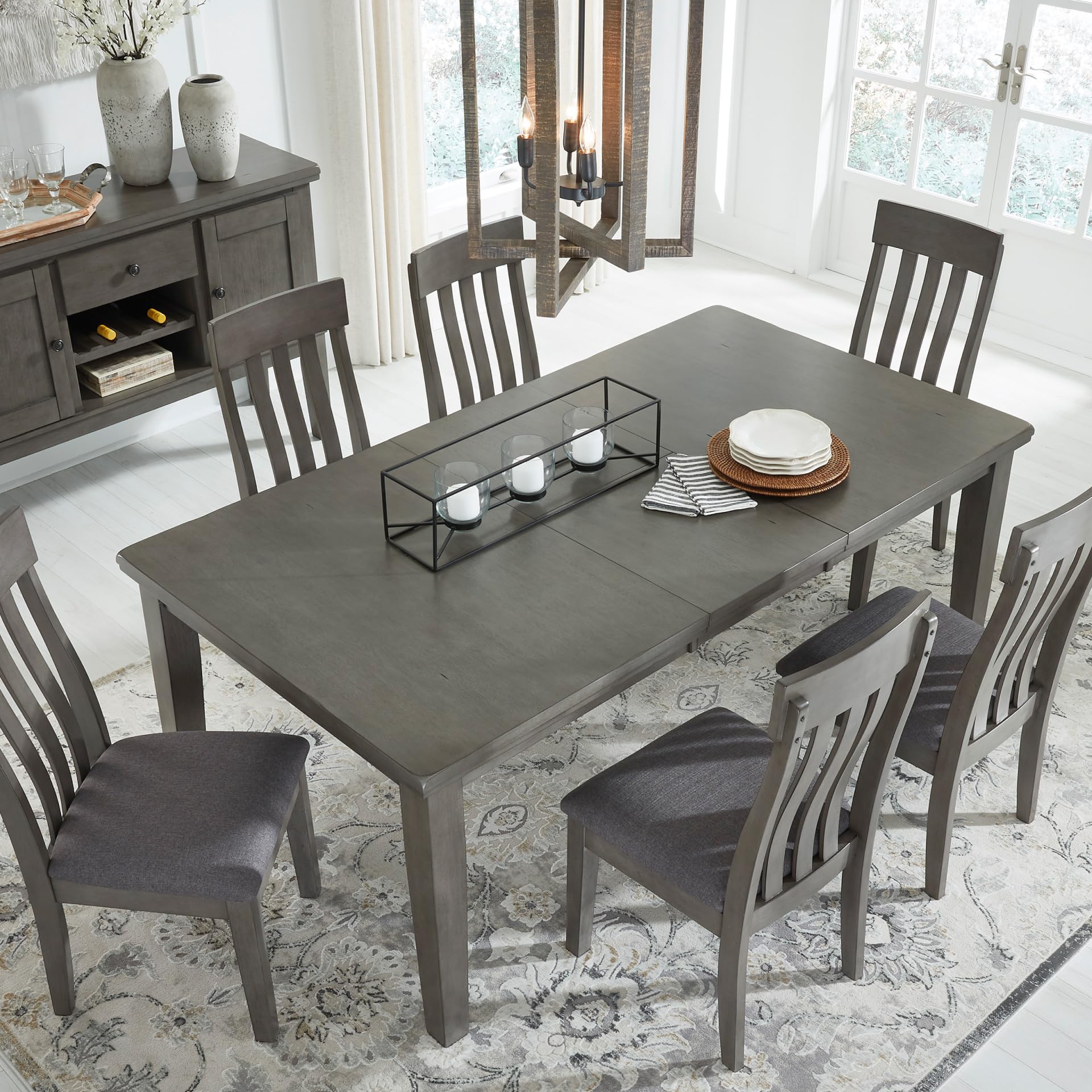 Signature Design by Ashley Hallanden Modern Farmhouse Dining Table with Butterfly Leaf Extension in Dark Gray - Perfect for Family Gatherings & Entertaining Guests