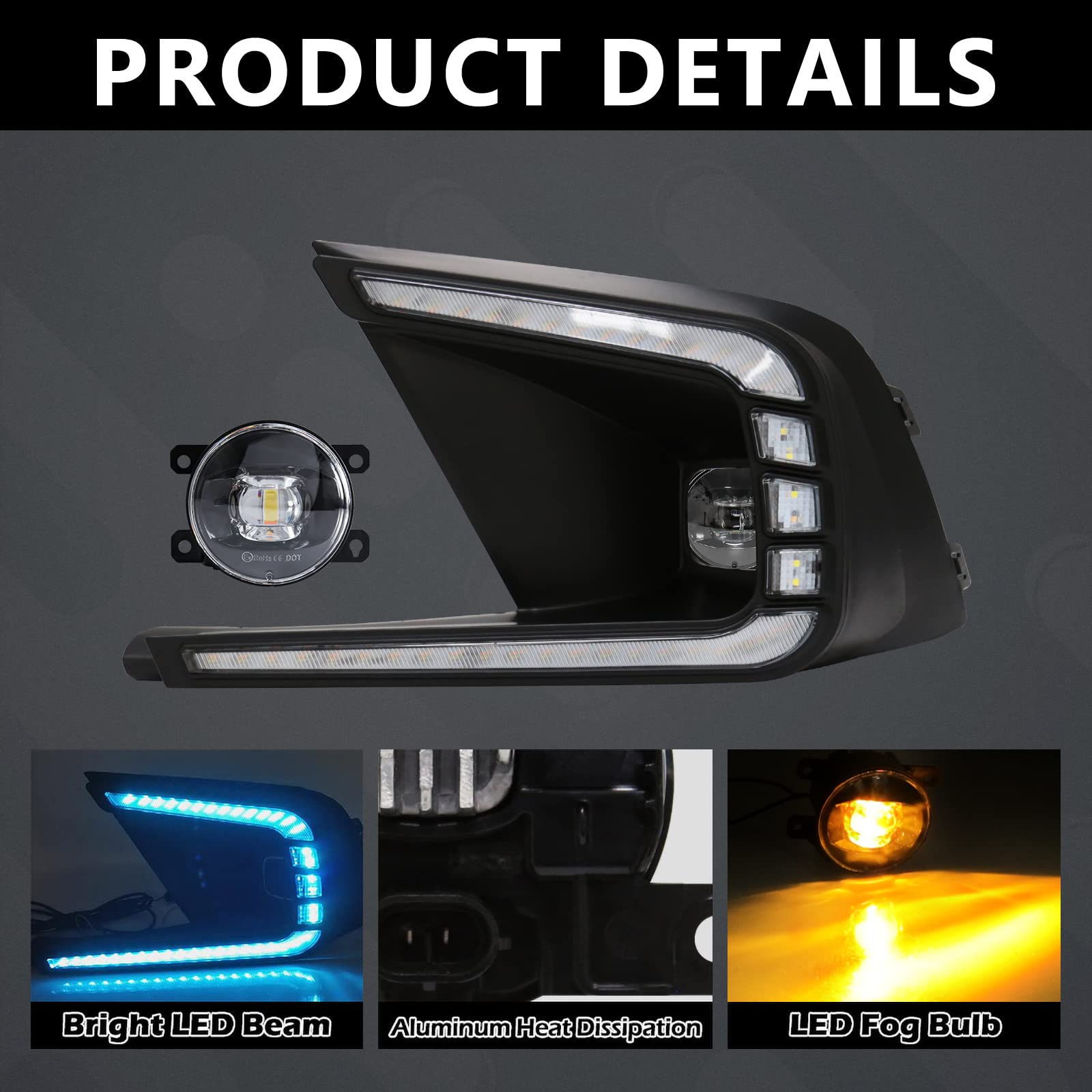 2021-2023 Honda Civic LED Daytime Running Lights (DRL) - Tri-Color White/Yellow Fog Light Replacement with Bezel | Durable LED Bulbs for Enhanced Visibility & Style | Perfect for Night Driving & Custom Car Upgrades
