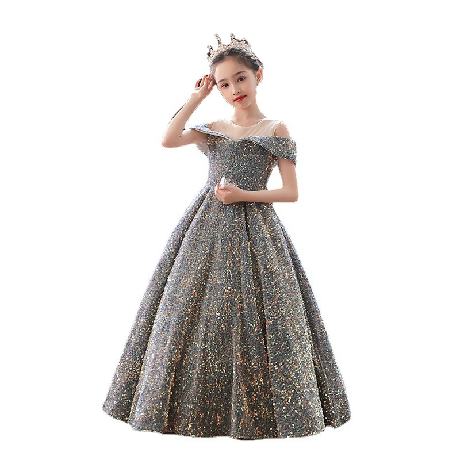 Elegant Girls Formal Dresses for Ages 7-16 | Sparkling Open Shoulder Glitter Evening Gown | 120cm Long Princess Pageant Dress for Catwalk & Special Occasions | Perfect for Birthday Parties, Pageants, and Formal Events