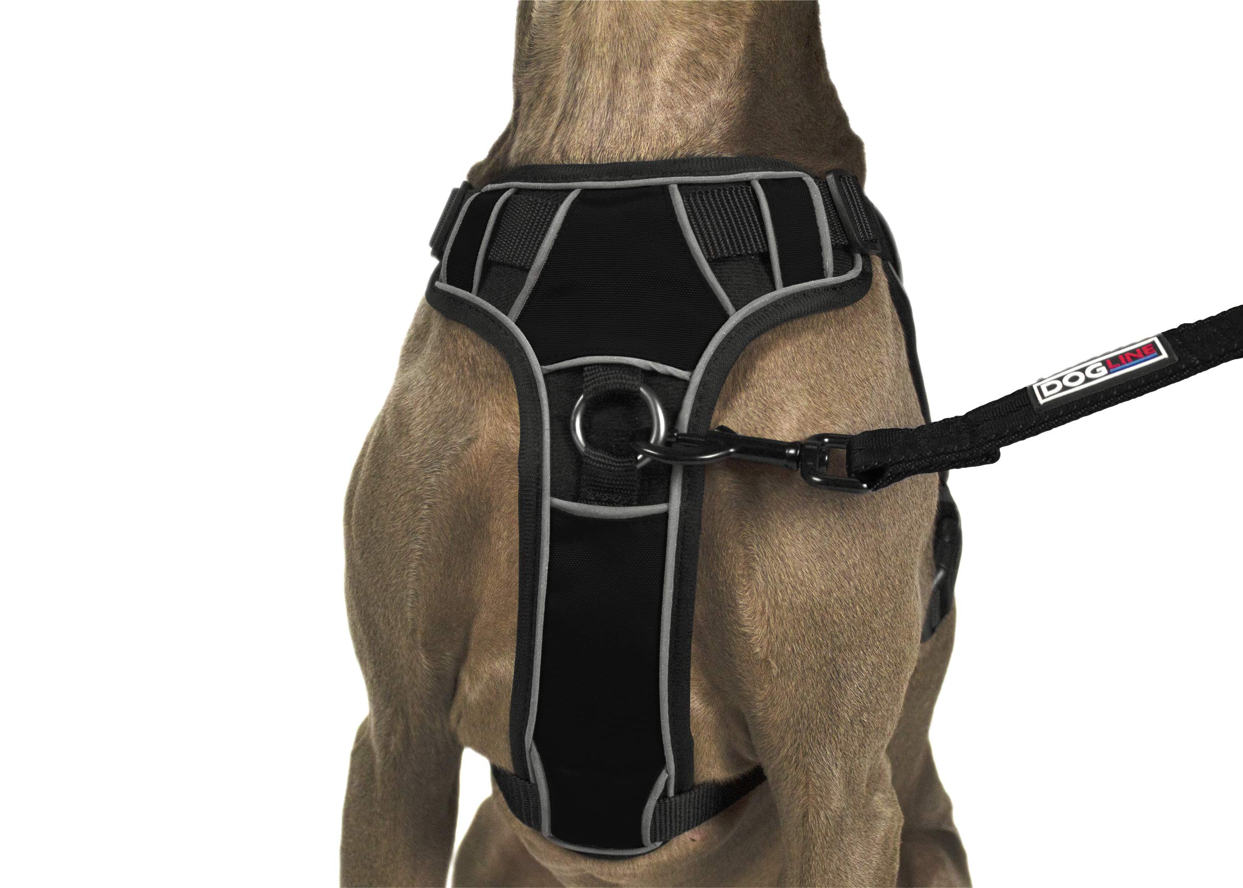 No-Pull Dog Harness with Saddle Bag & Removable Patches - Comfortable Reflective Dog Vest with Quick-Release Buckles & Handle (25-31 inch, Black) - Perfect for Hiking, Walking & Outdoor Adventures