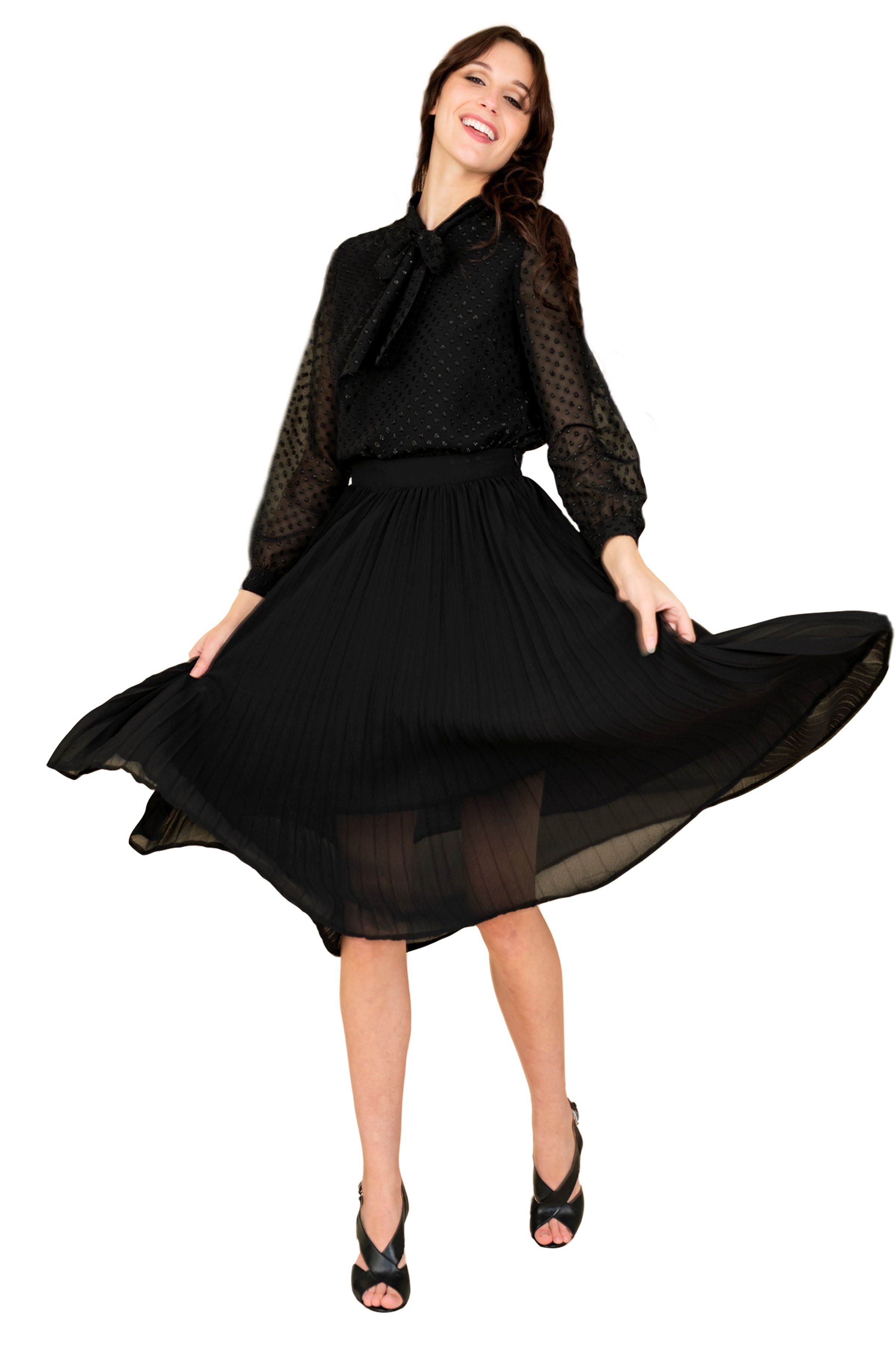 Women's Crushed Chiffon Skirt - Flowy A-Line Midi Skirt for Summer, Beach, Party & Casual Wear
