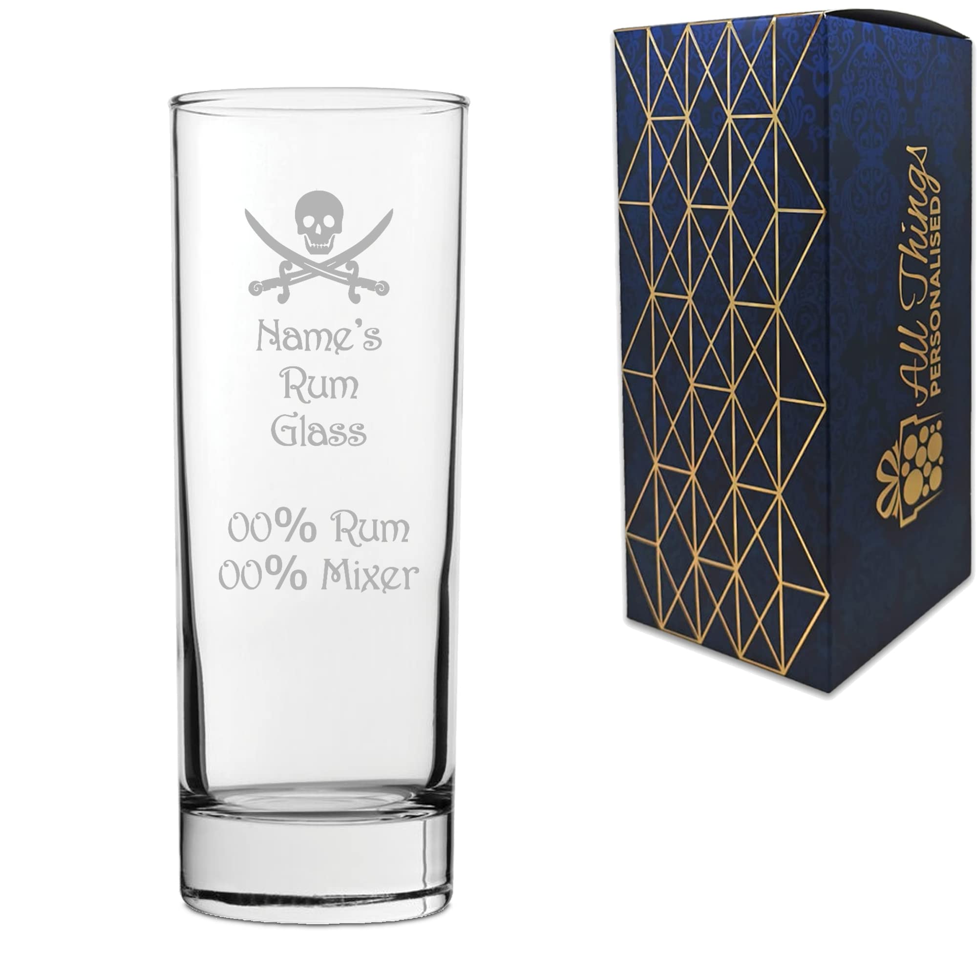 Personalized Engraved Rum Highball Glass - Custom Name, Mixer & Alcohol Percentage - Laser Engraved Gift Box Included - Unique Whiskey Bourbon Scotch Gift for Men, Birthday, Anniversary, Father's Day - Perfect for Home Bars, Cocktail Parties & Special Occasions