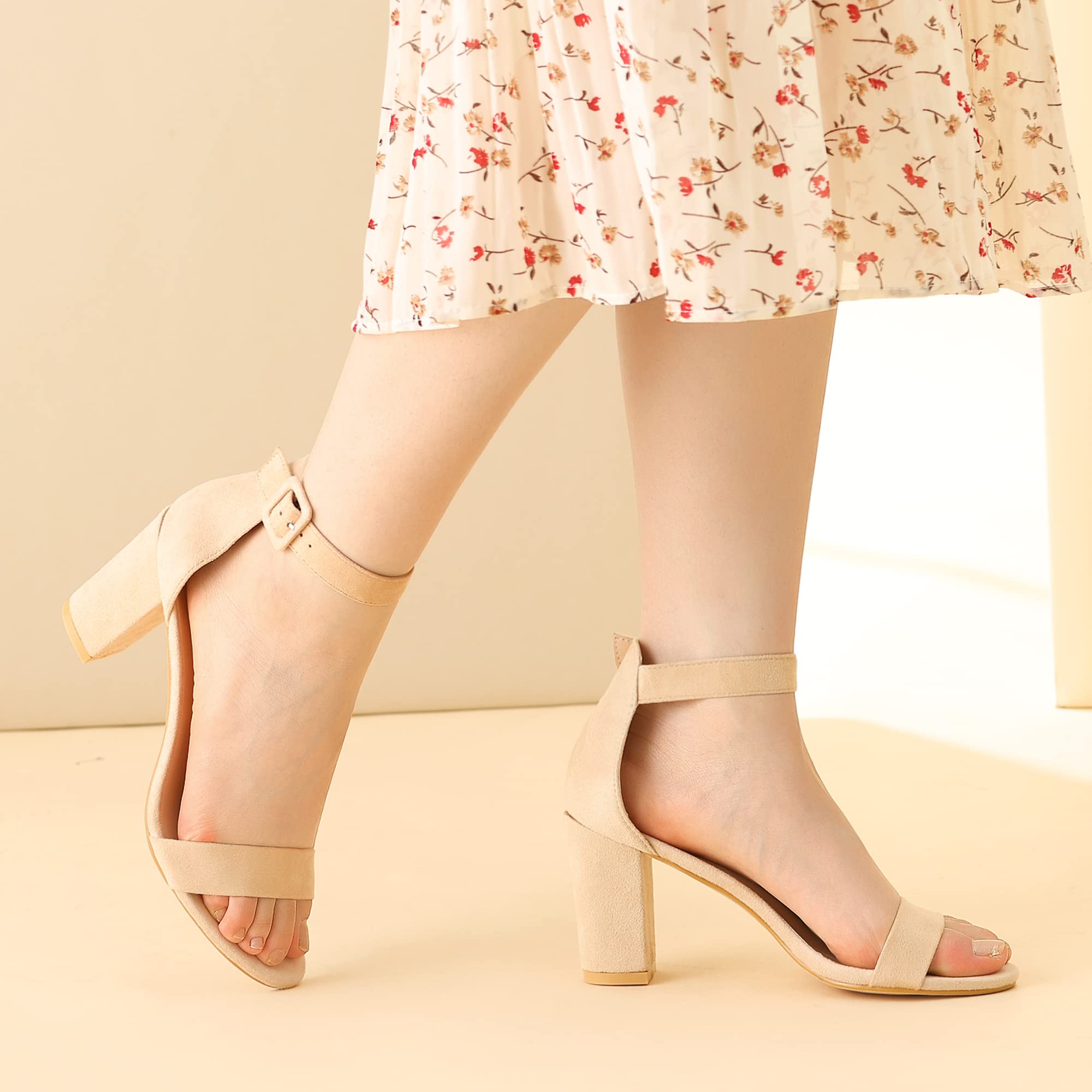 Perphy Women's Ankle Strap Open Toe Chunky High Heel Sandals - Comfortable Summer Dress Shoes for Weddings, Parties & Date Nights