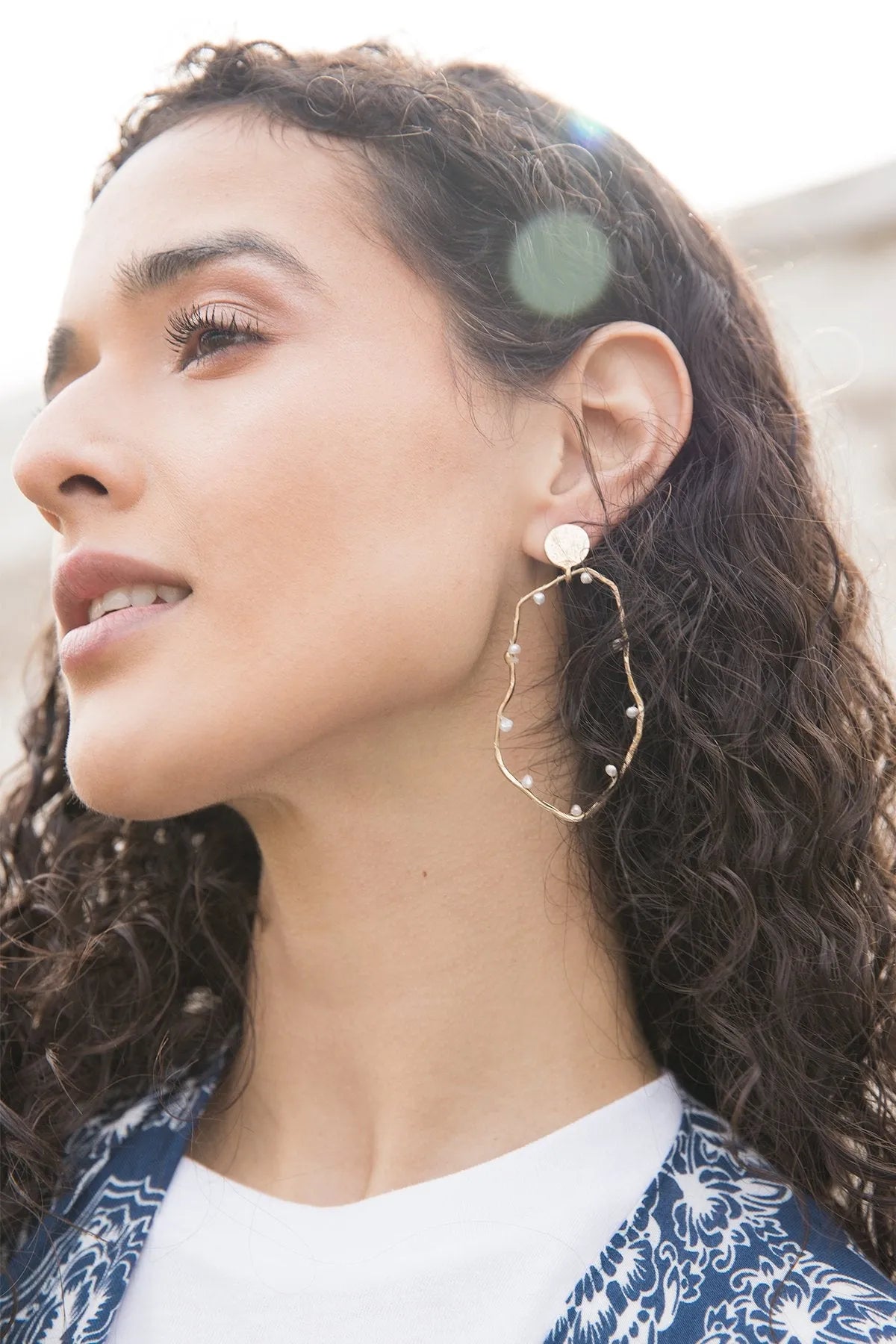 Pearl Embellished Abstract Hoop Earrings for Women - Trendy Boho Dangle Earrings for Party, Wedding & Everyday Wear