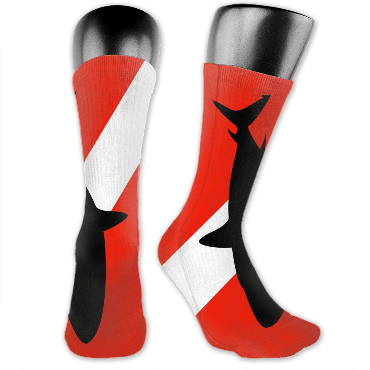 YELOFISH Scuba Diving Shark Print Long Socks - Novelty Mid Calf Socks for Men & Women - Perfect for Diving Enthusiasts, Water Sports & Unique Gift Ideas