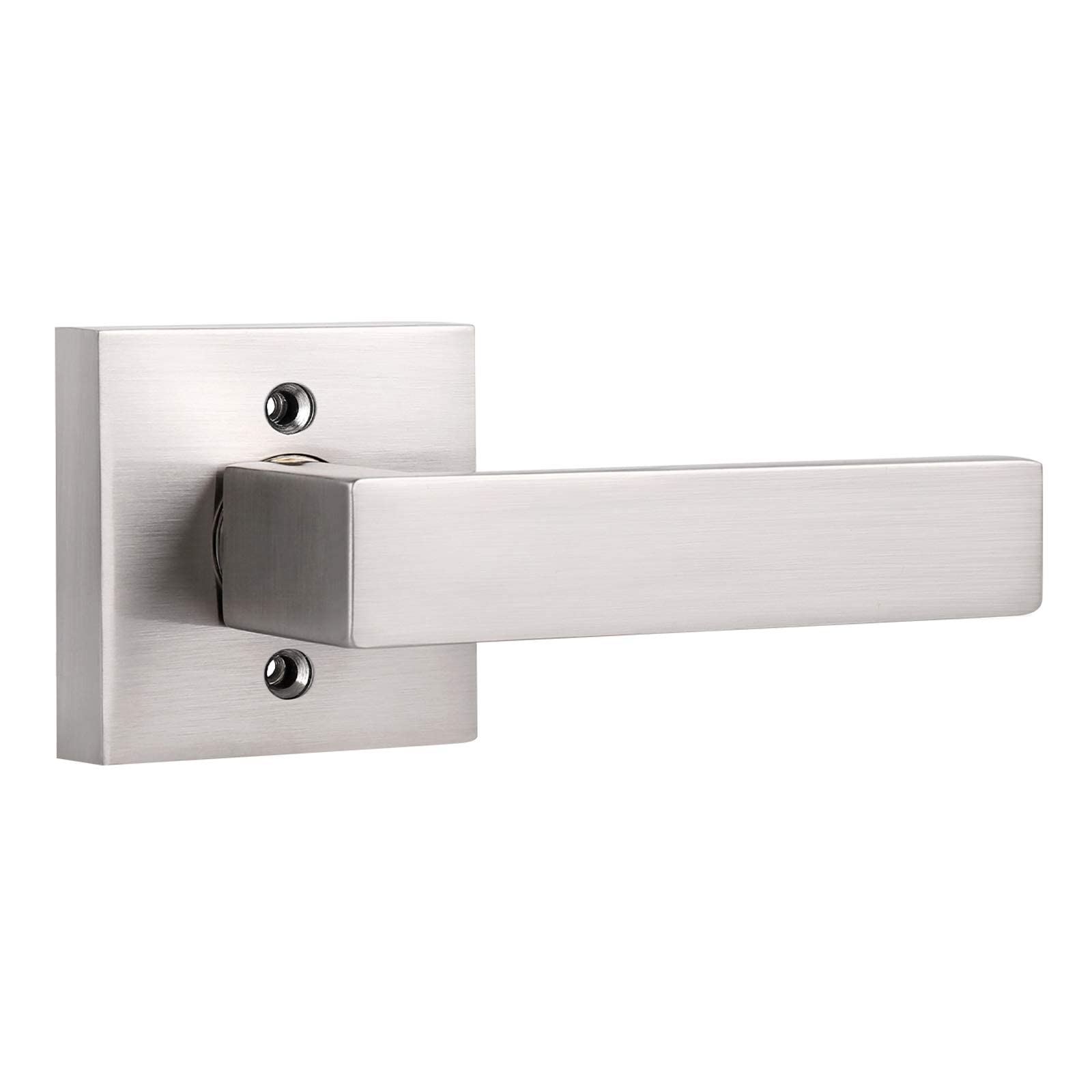 9 Pack Satin Nickel Dummy Door Handles - Square Interior Door Levers for Hallway & Closet - Single Sided with Exposed Screws - Perfect for Bedrooms, Bathrooms & Office Doors