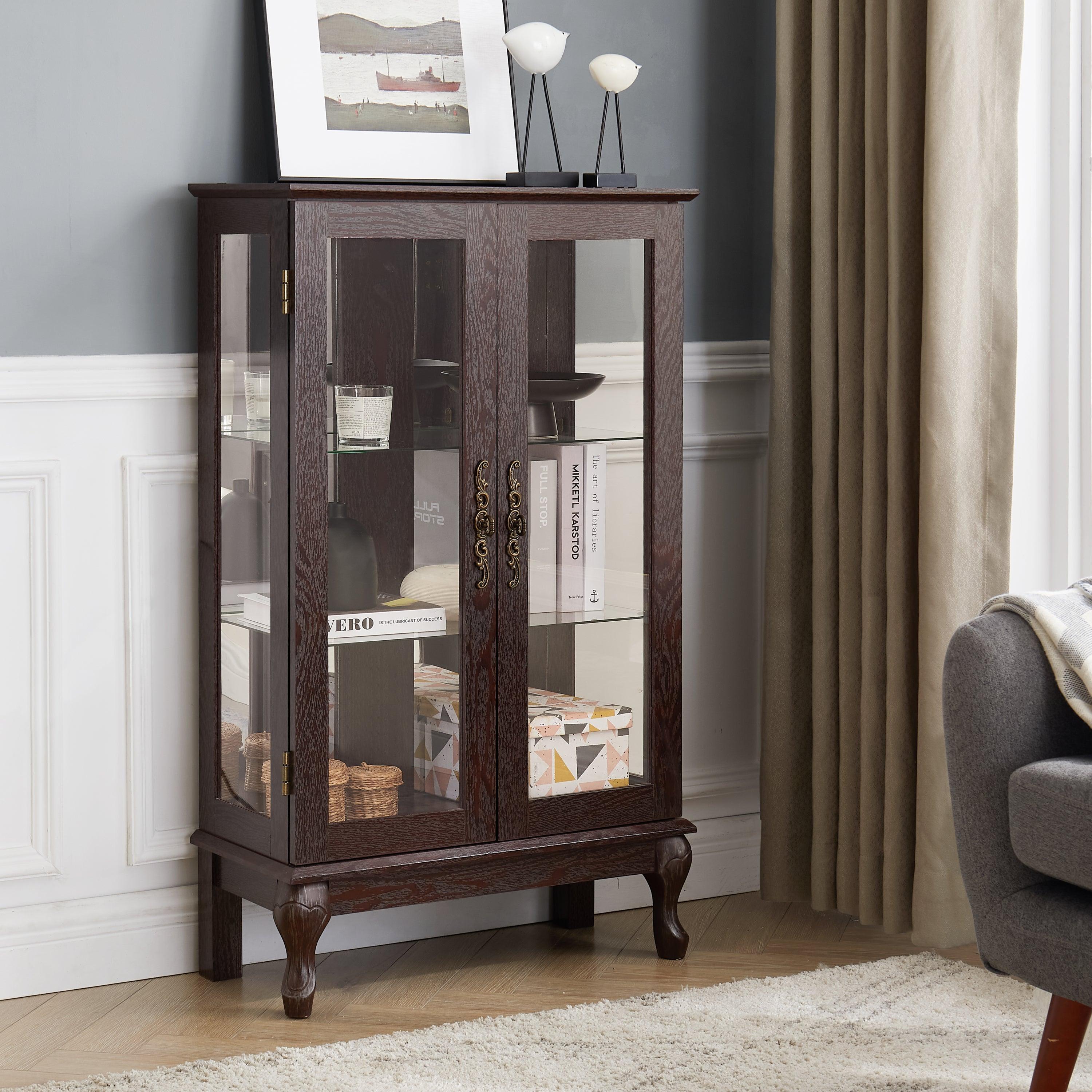 2 Door Curio Cabinet with Tempered Glass & Mirrored Back - LED Lighted Display Case for Living Room, Dining Room, Office - Perfect for Showcasing Collectibles, China, and Home Decor